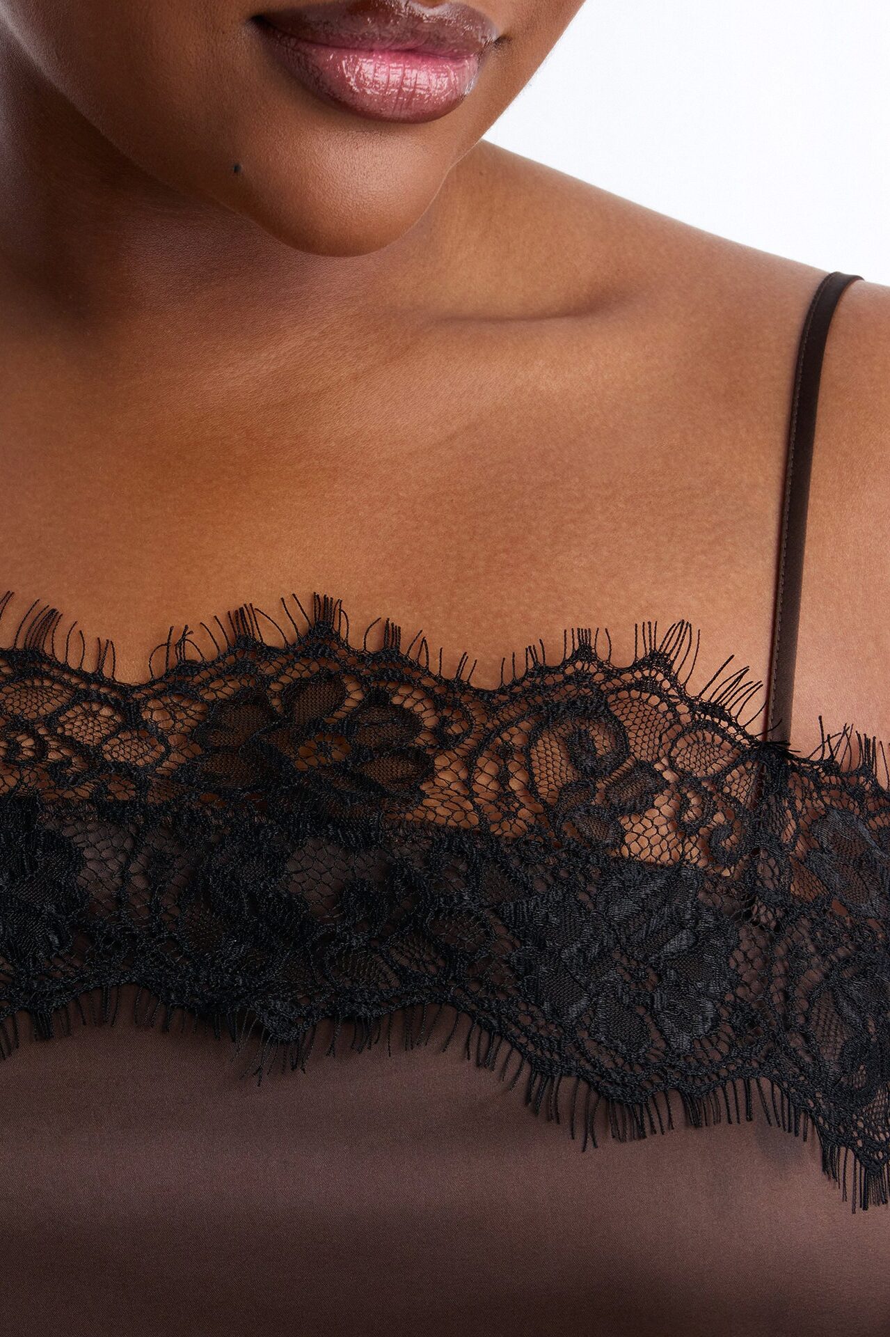 No Filter Needed Lace Trim Satin Top - Brown/combo