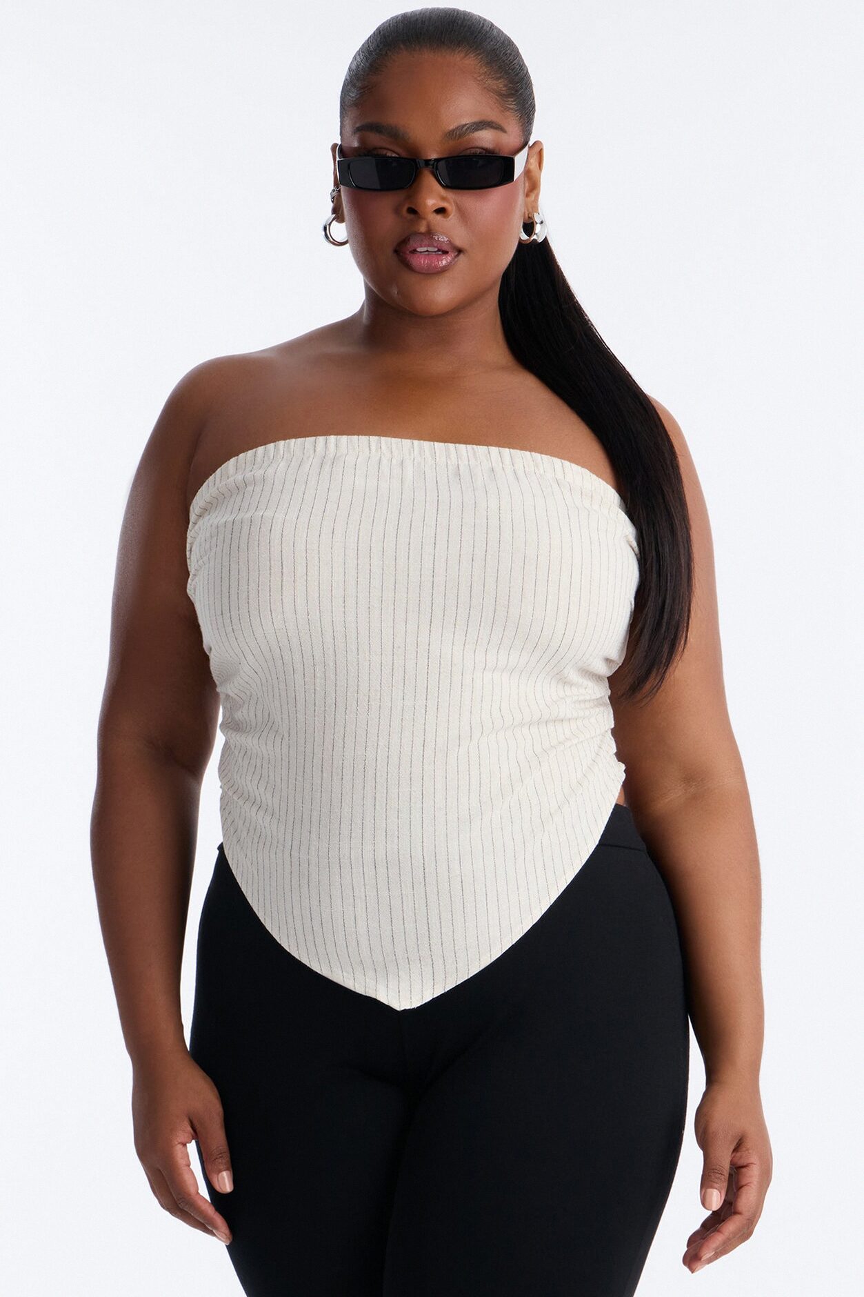 Feeling Fine Pinstripe Linen Top - Oatmeal/combo