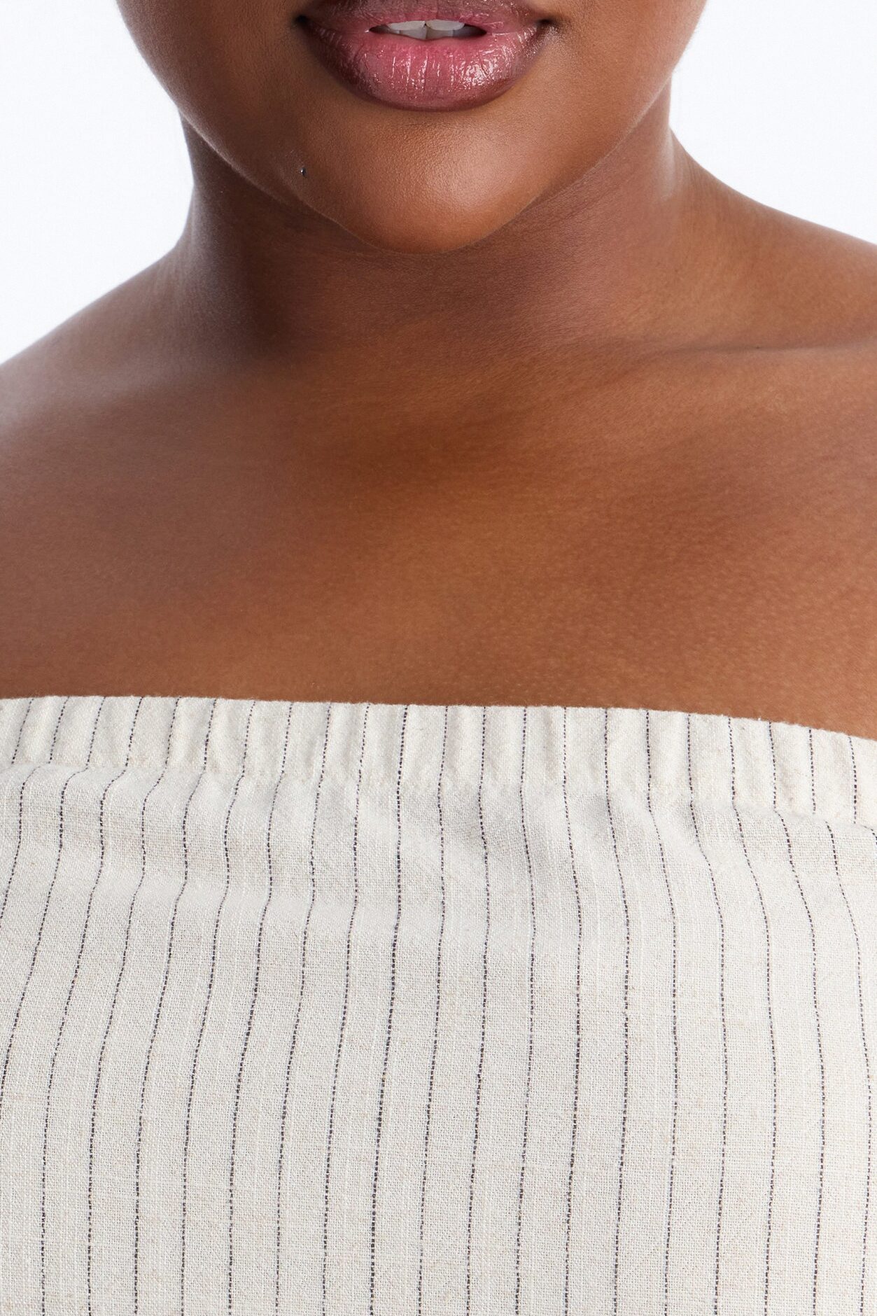 Feeling Fine Pinstripe Linen Top - Oatmeal/combo