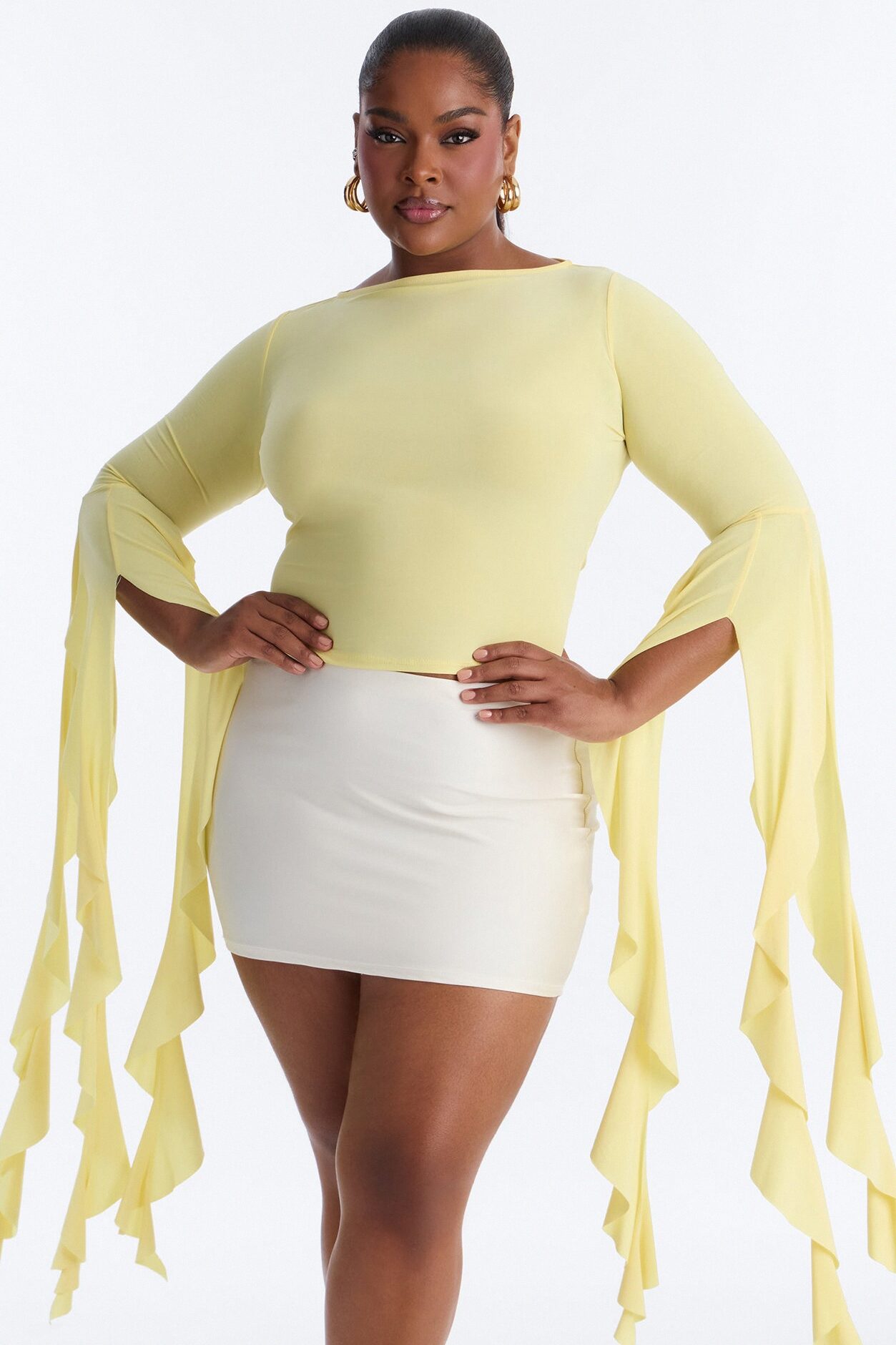 Isabella Boat Neck Ruffle Long Sleeve Top - Butter Yellow