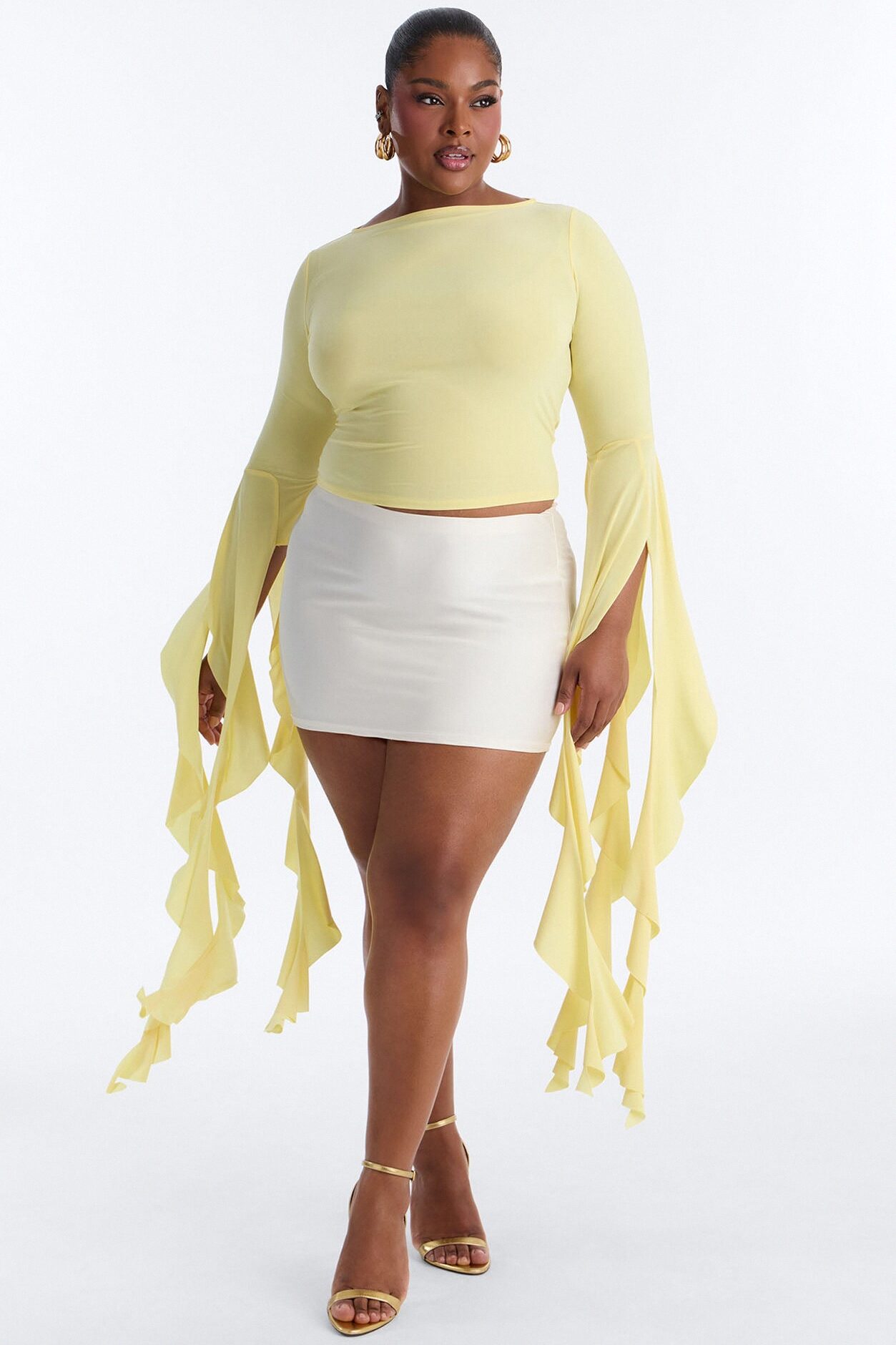 Isabella Boat Neck Ruffle Long Sleeve Top - Butter Yellow