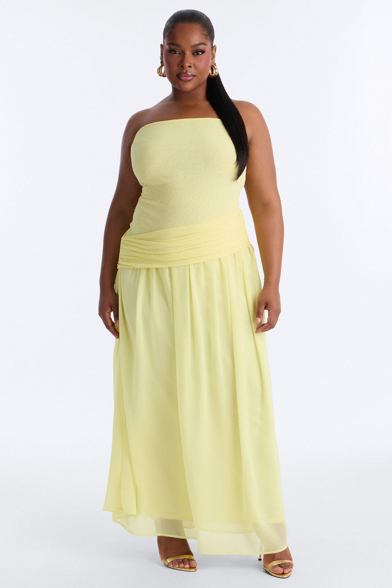 Sadie Ruched Chiffon Maxi Dress - Yellow