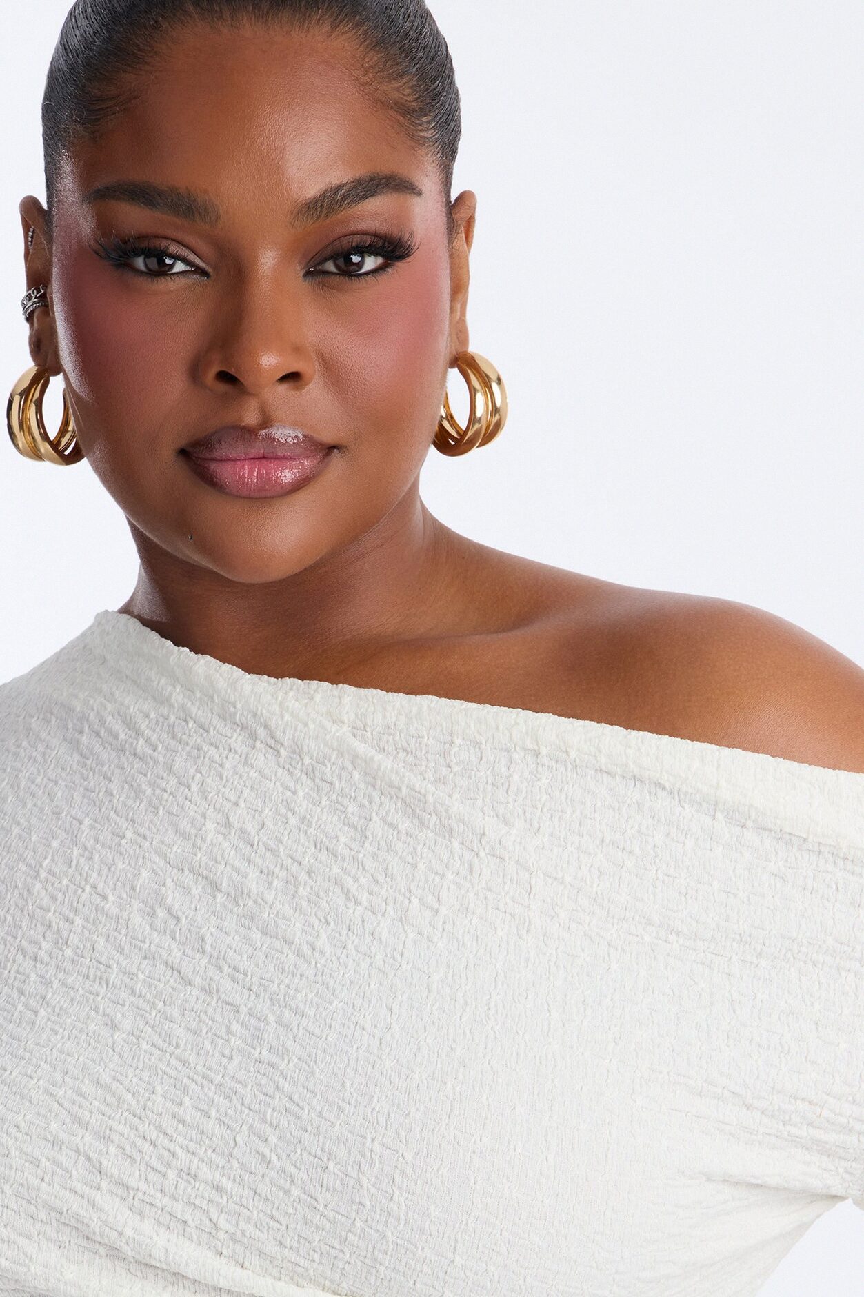 Tropical Tease Textured Off Shoulder Short Sleeve Top - Ivory