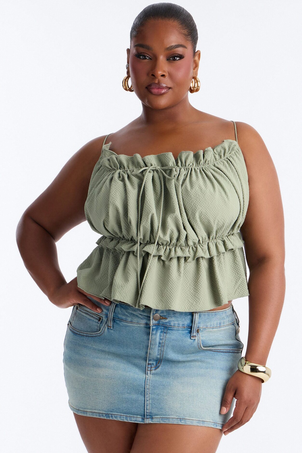 Sunkissed Therapy Lace Up Ruffle Top - Sage