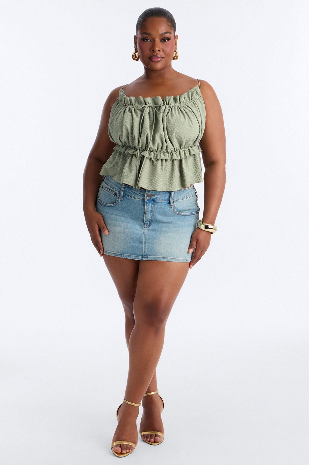Sunkissed Therapy Lace Up Ruffle Top - Sage