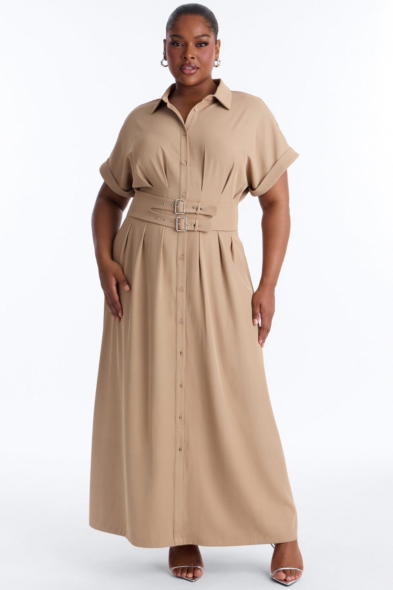 Bridgit Belted Maxi Dress - Taupe