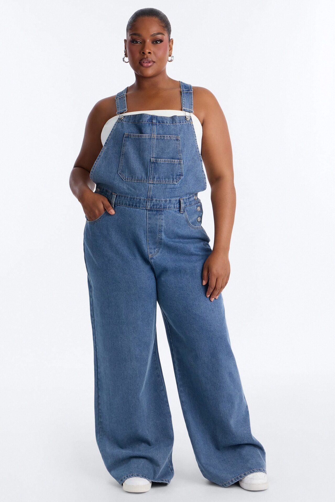 Janae Wide Leg Denim Overalls - Light Wash