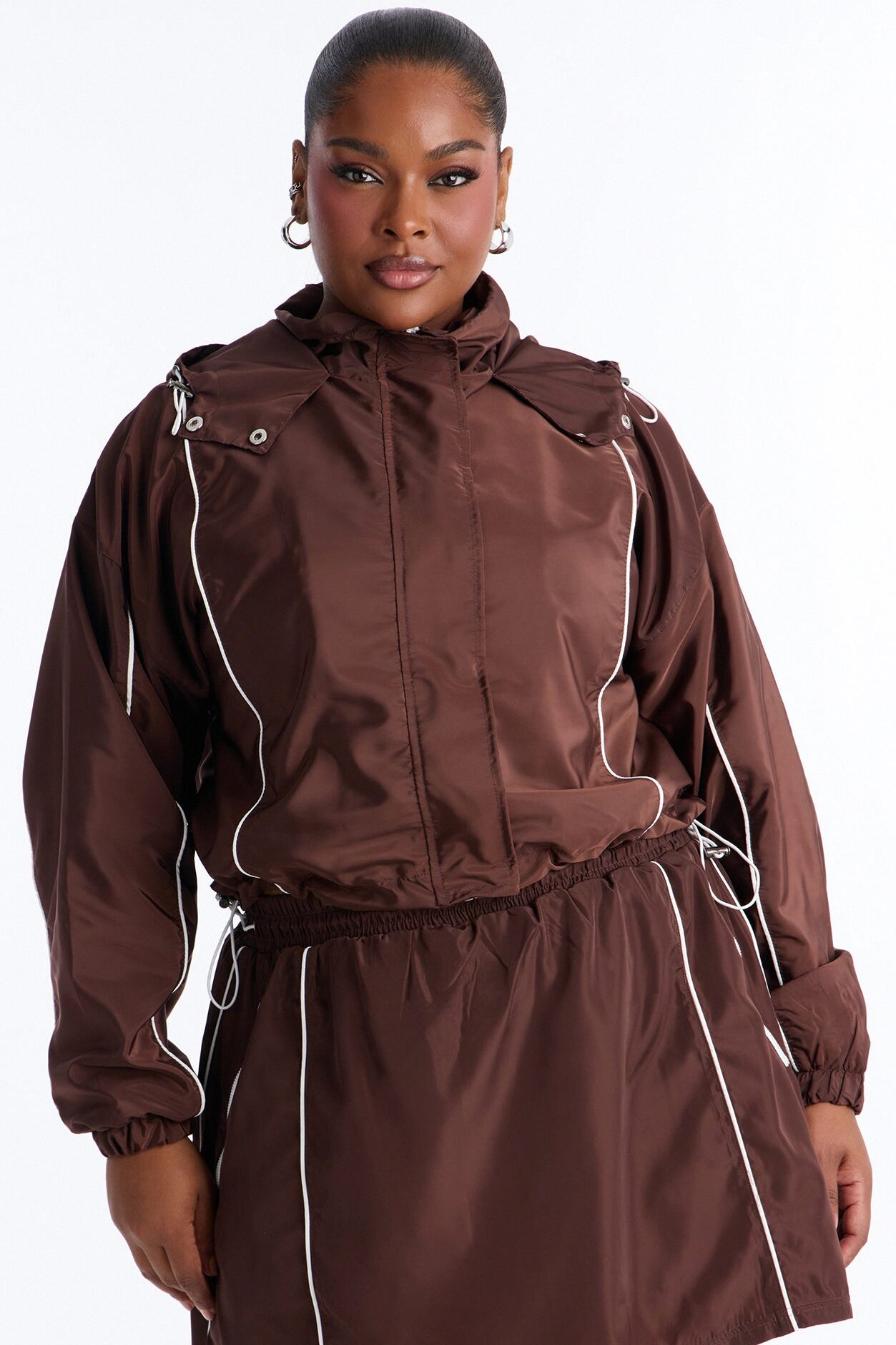 Keep It Lowkey Windbreaker Hooded Contrast Jacket - Brown/combo
