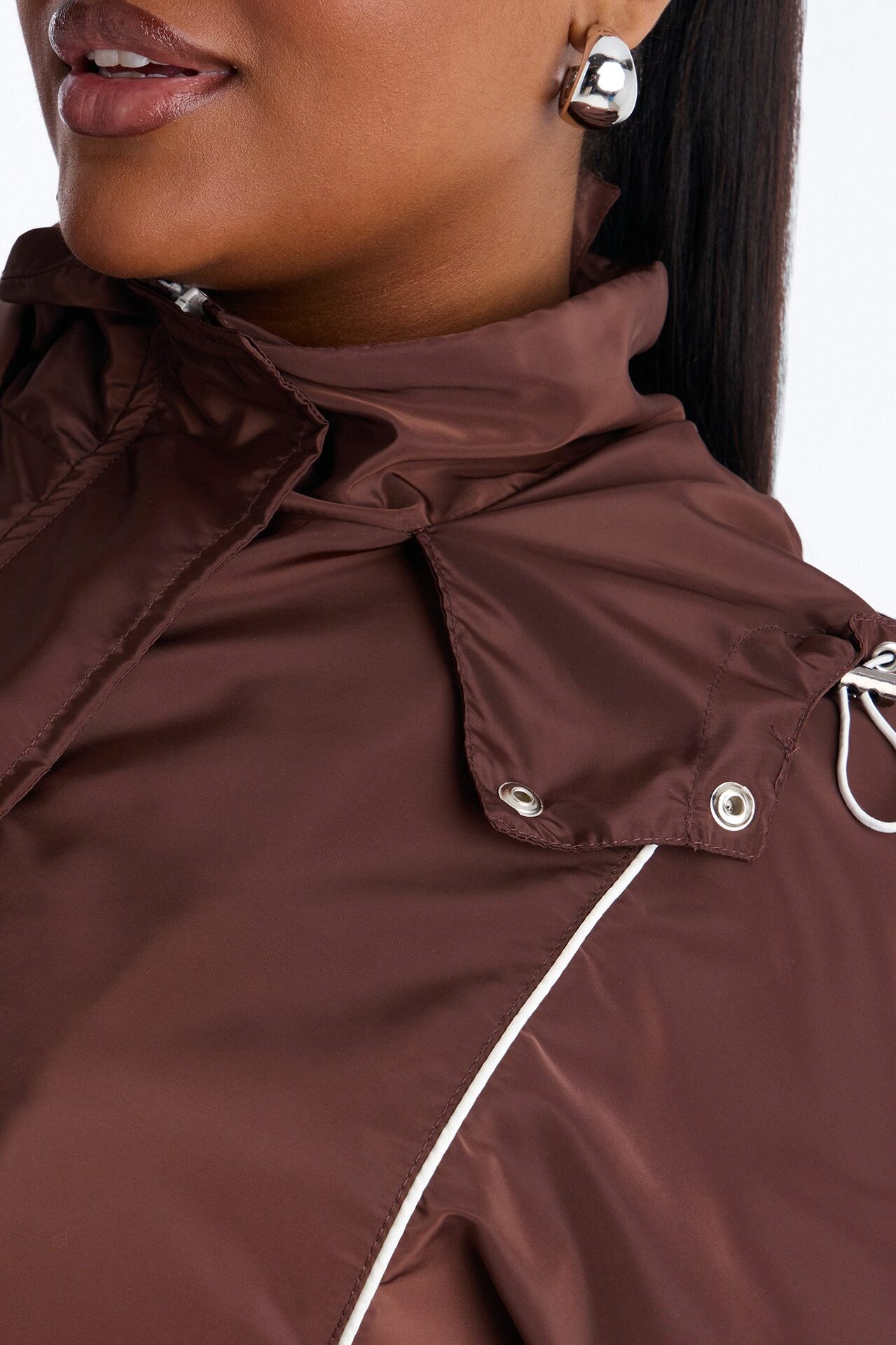 Keep It Lowkey Windbreaker Hooded Contrast Jacket - Brown/combo
