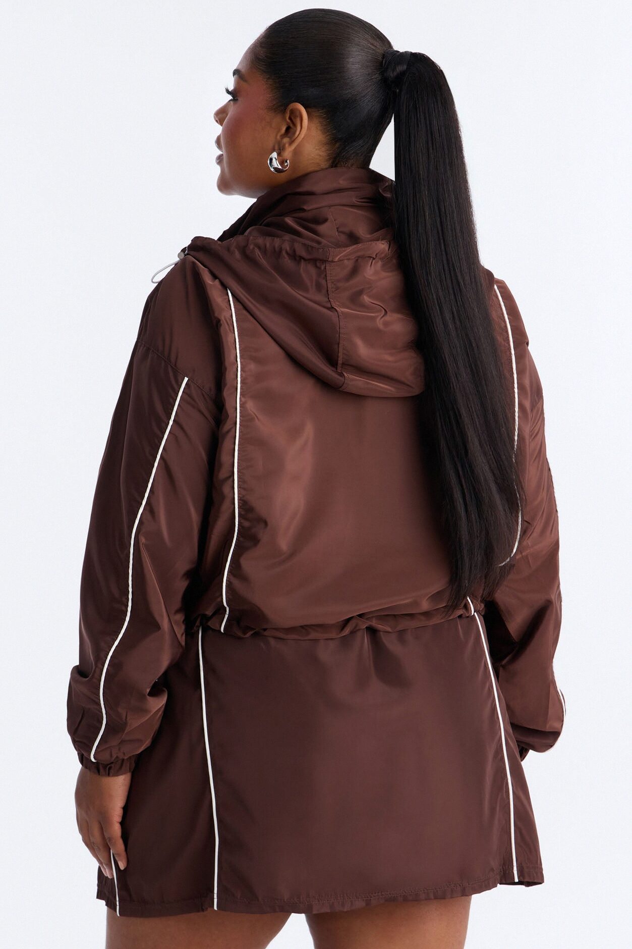 Keep It Lowkey Windbreaker Hooded Contrast Jacket - Brown/combo