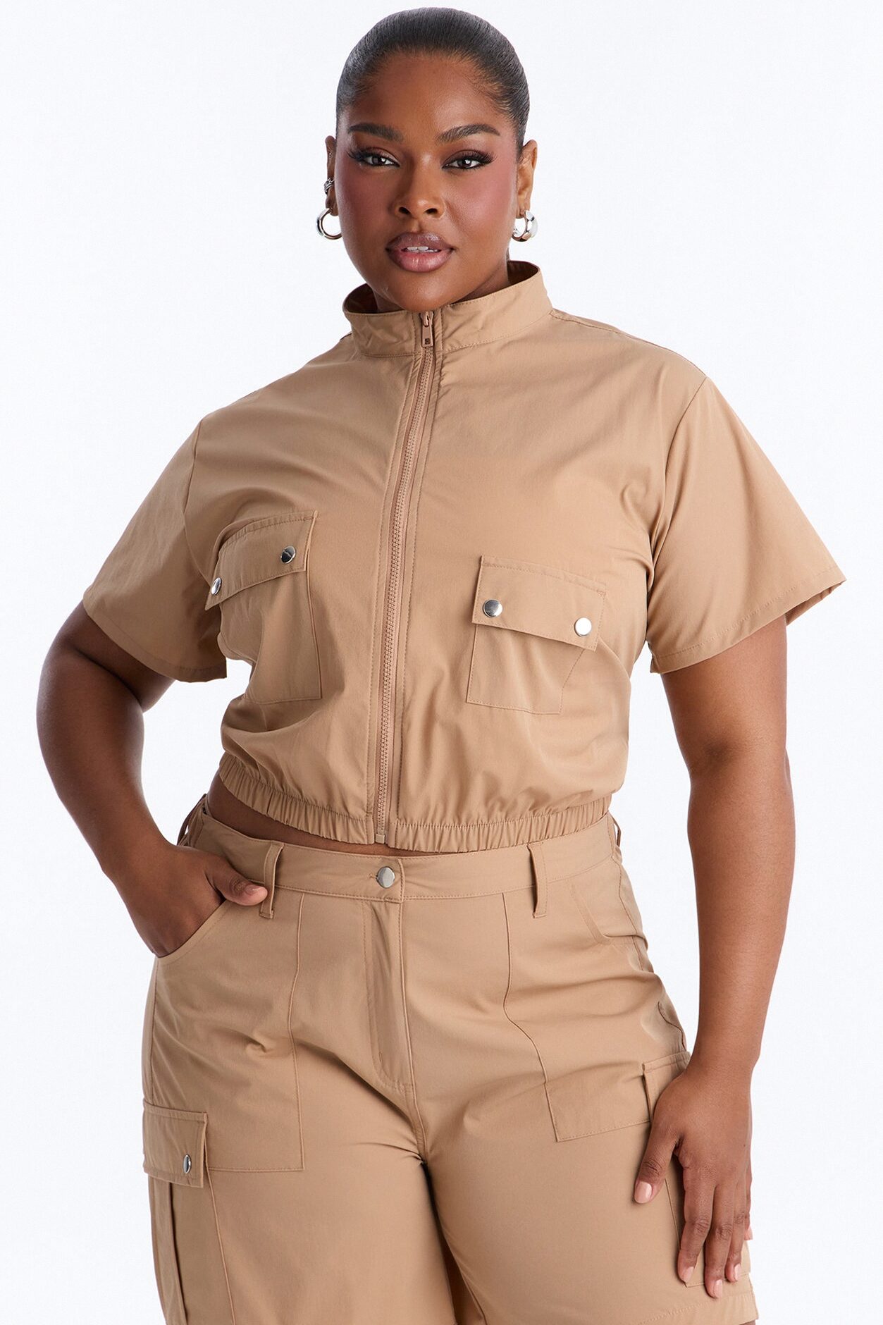 Nessa Nylon Cargo Short Set - Tan