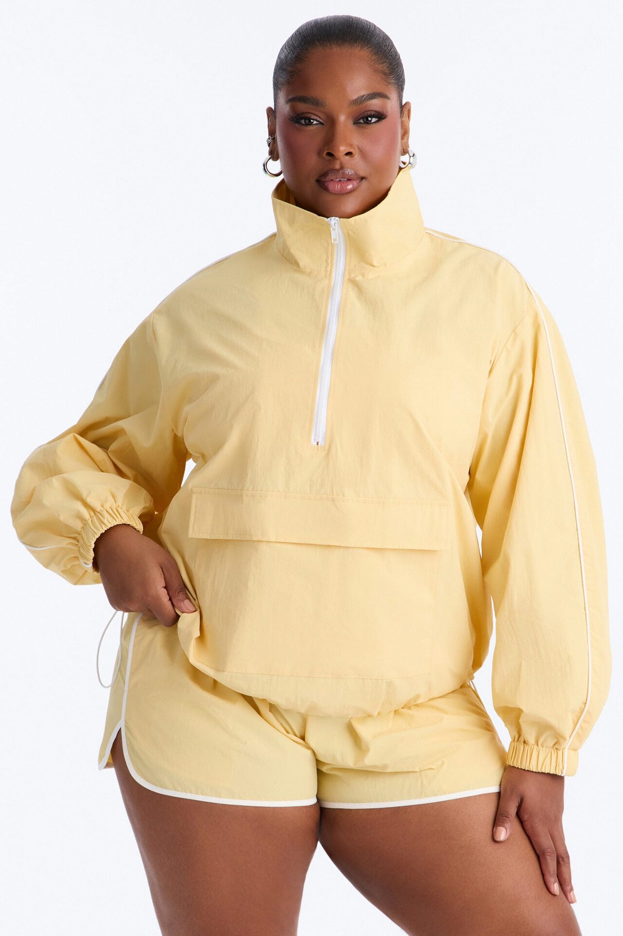 Victory Lap Windbreaker Funnel Neck Half Zip Jacket - Yellow