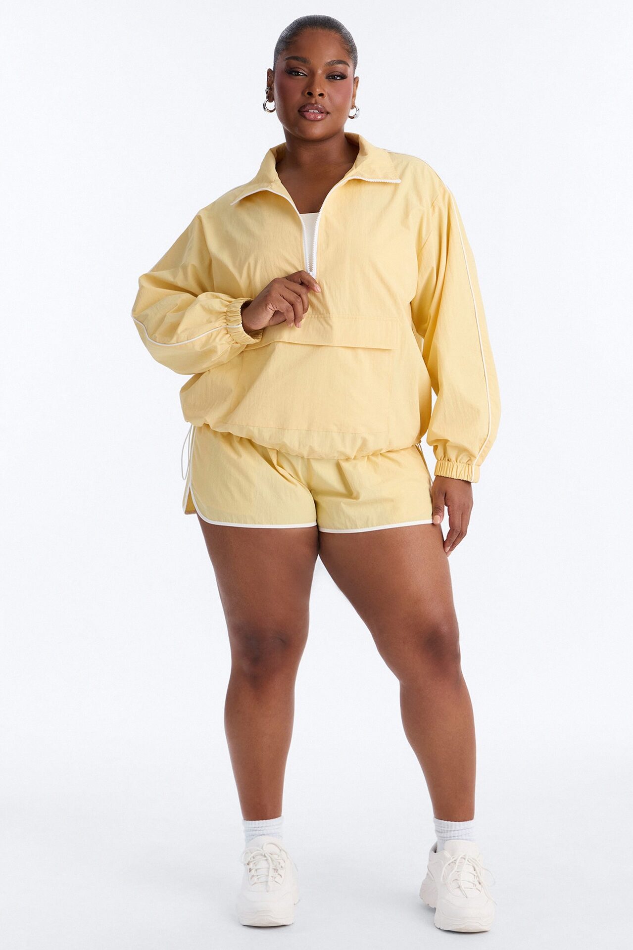 Victory Lap Windbreaker Funnel Neck Half Zip Jacket - Yellow