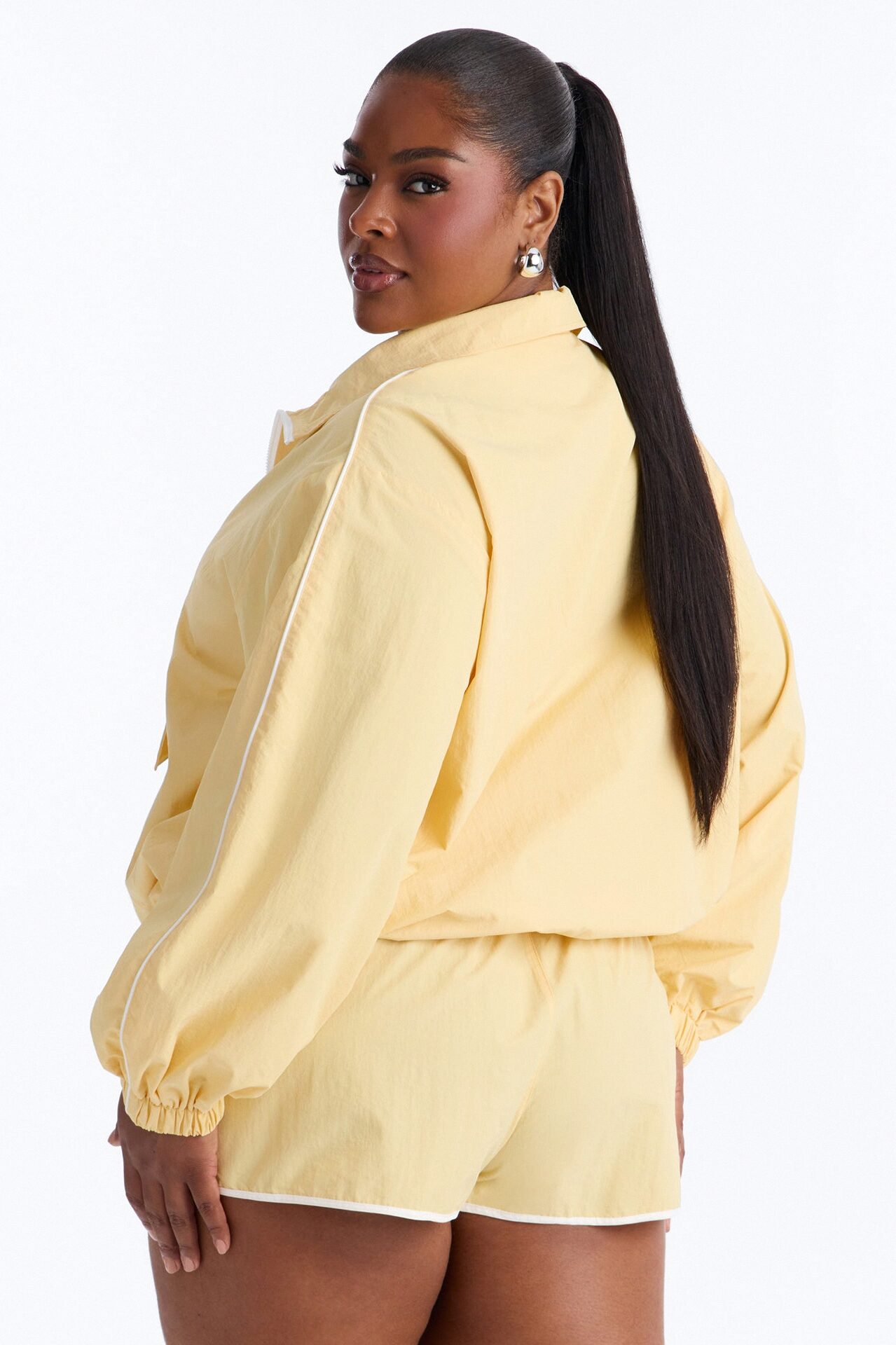 Victory Lap Windbreaker Funnel Neck Half Zip Jacket - Yellow