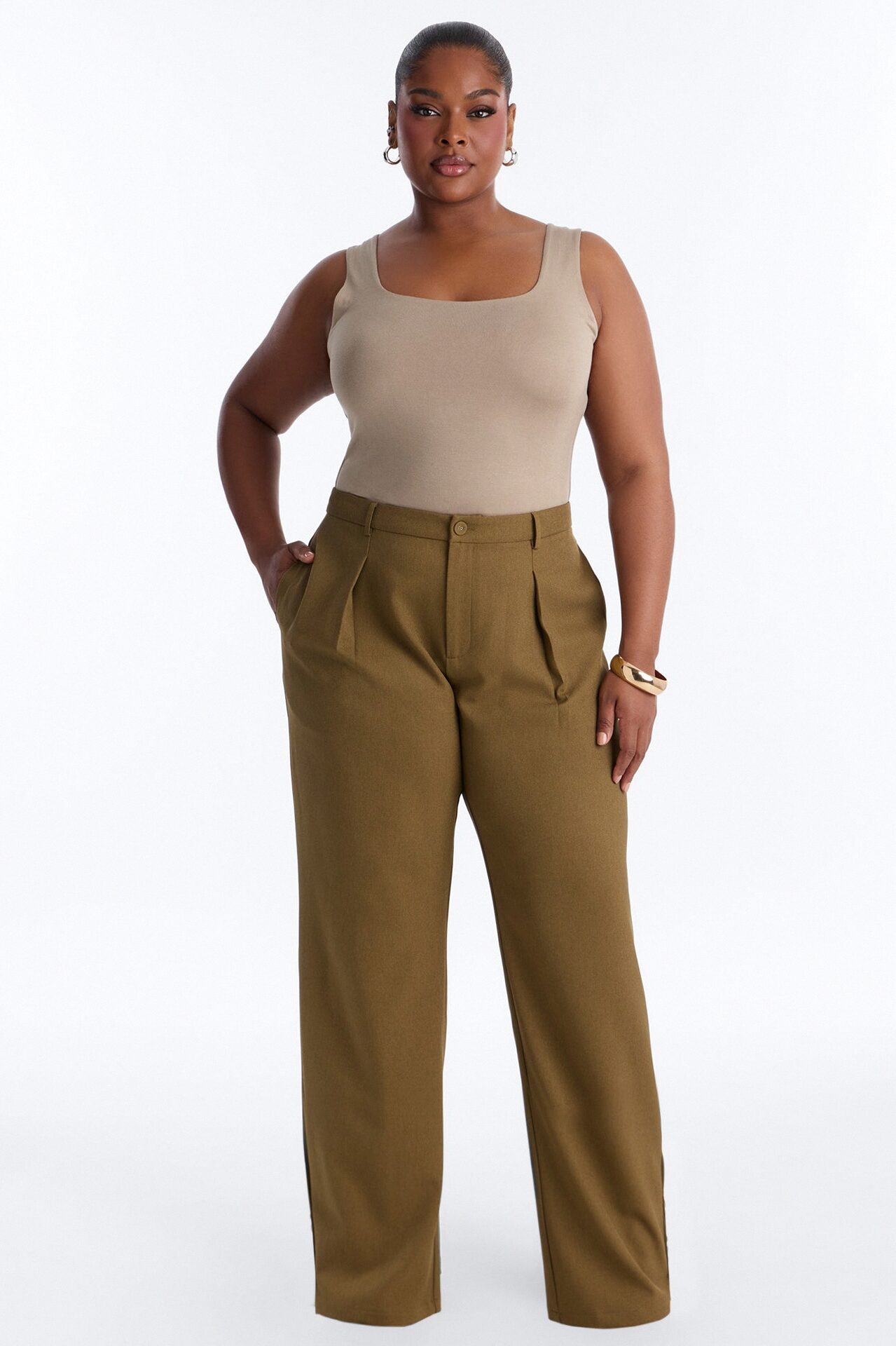 Frankie Button Cuff Straight Leg Trouser - Olive