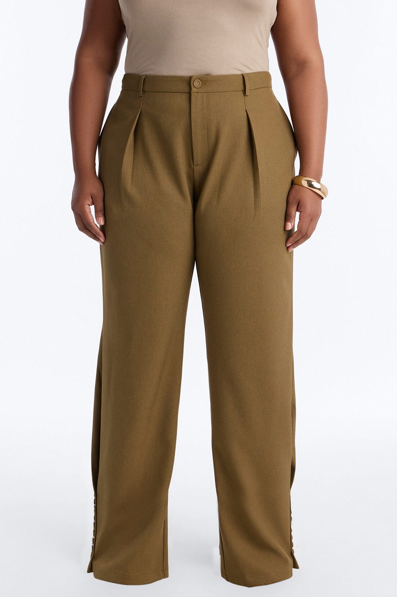 Frankie Button Cuff Straight Leg Trouser - Olive