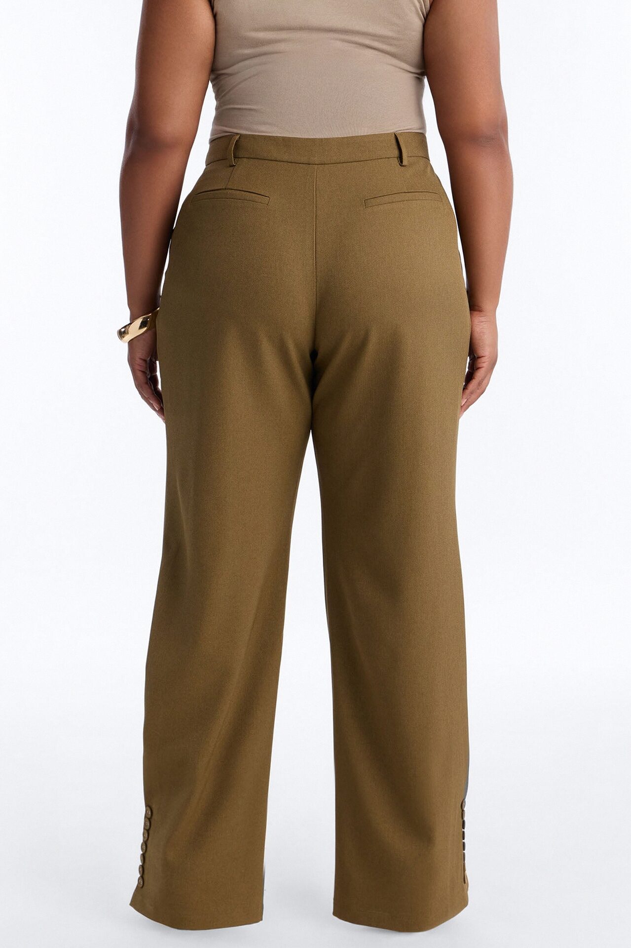 Frankie Button Cuff Straight Leg Trouser - Olive