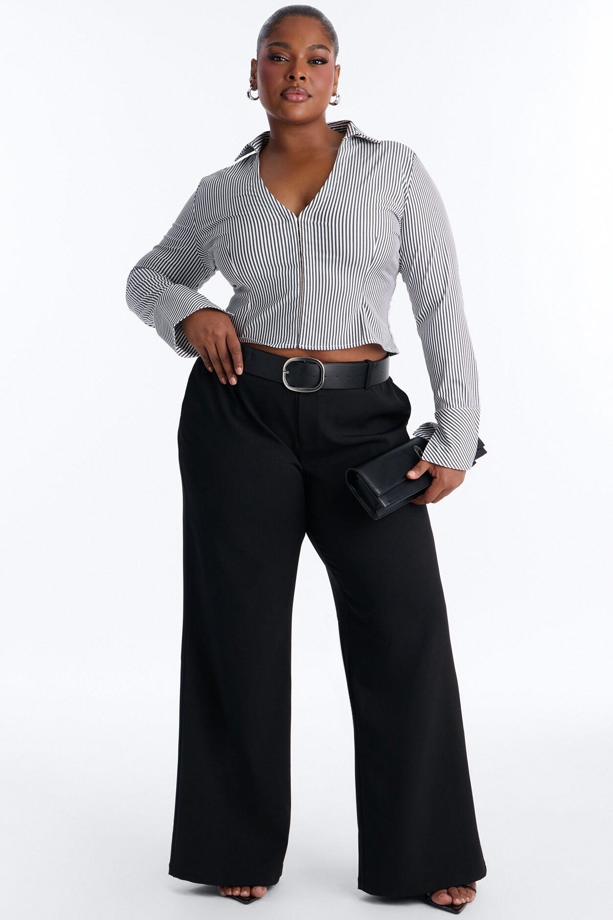 Angelina Low Rise Belted Straight Leg Trouser - Black