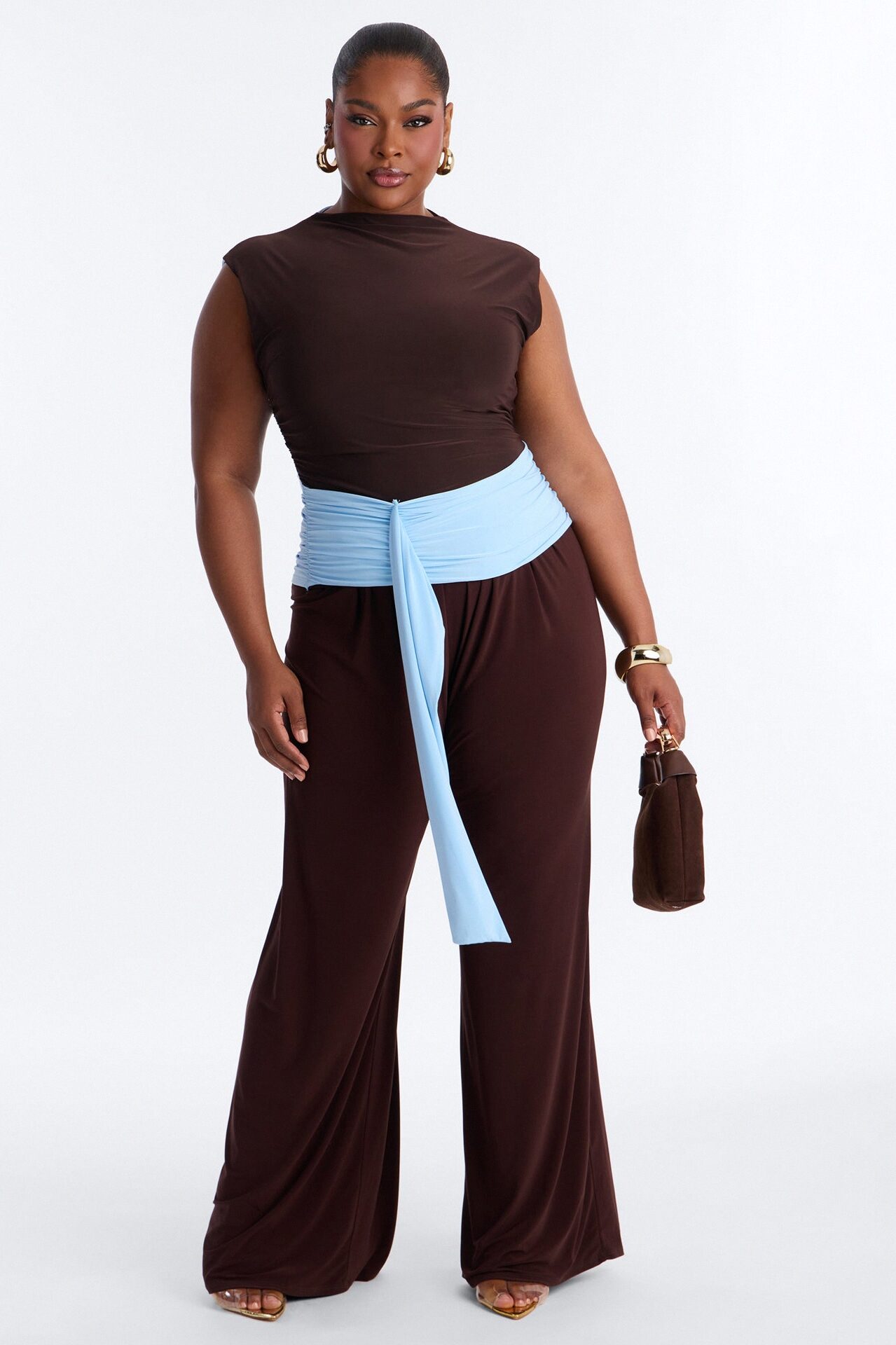 Cierra Draped Ruched Short Sleeve Top - Brown/combo