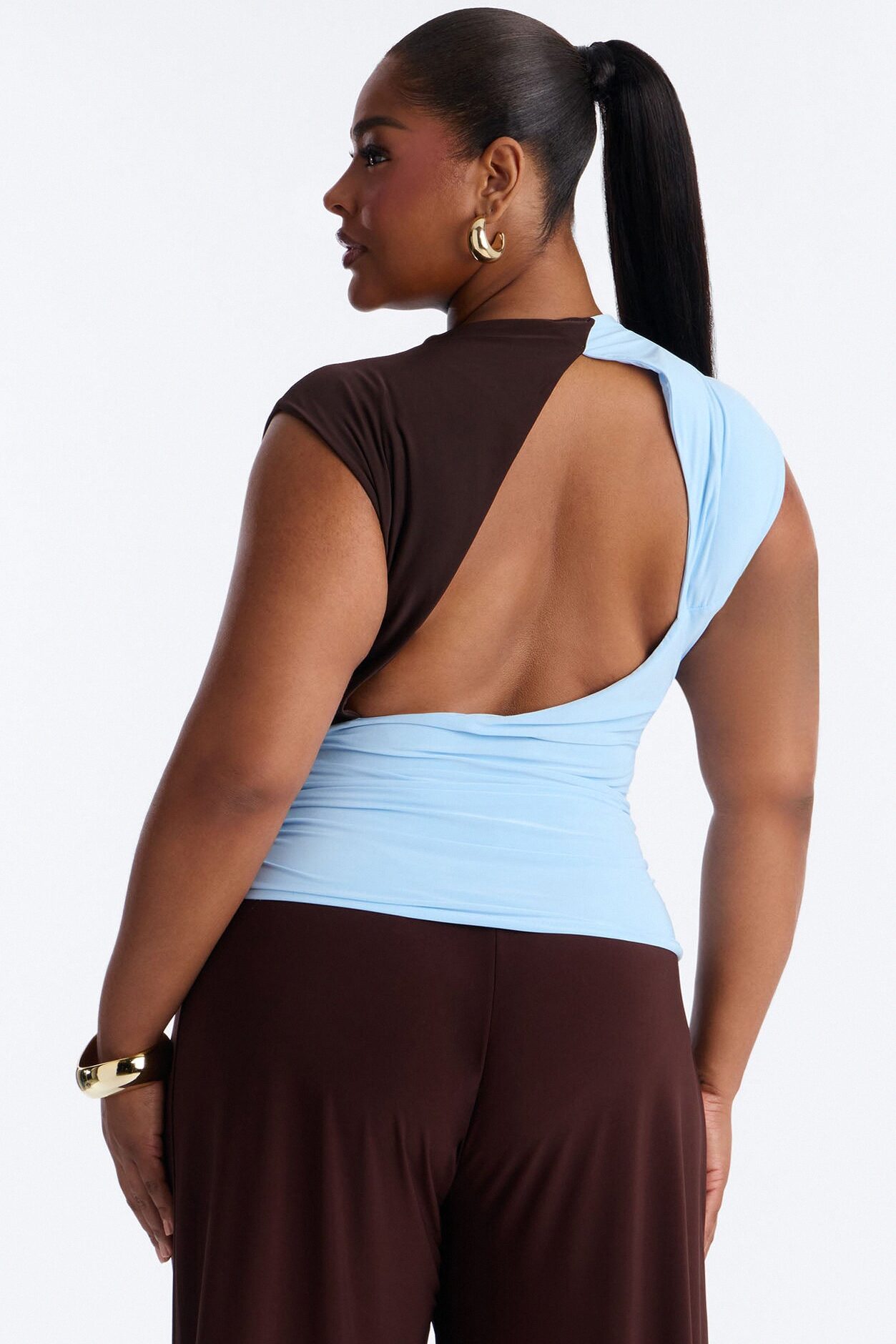 Cierra Draped Ruched Short Sleeve Top - Brown/combo