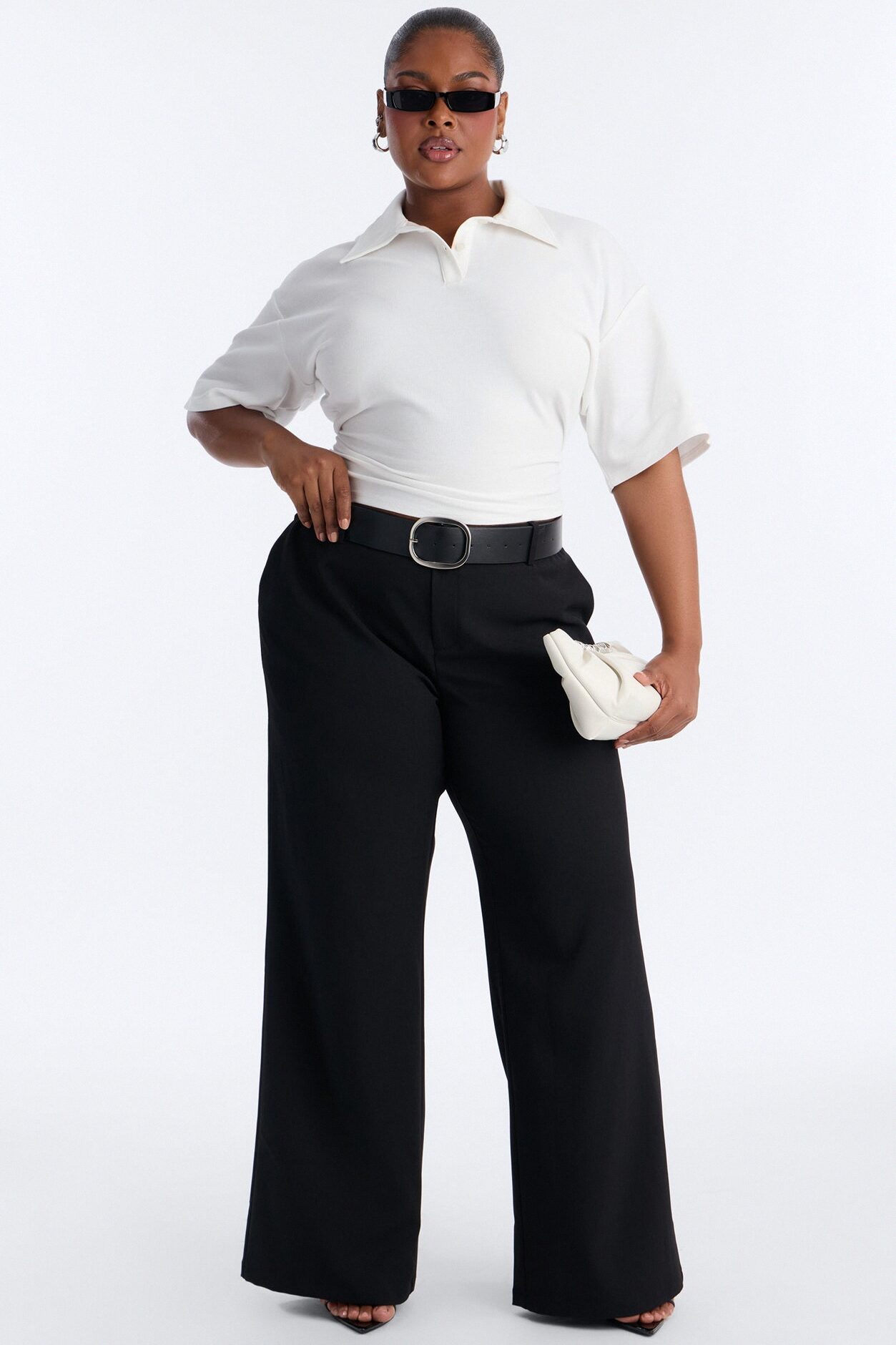 Street Serve Cinched Short Sleeve Polo Top - White