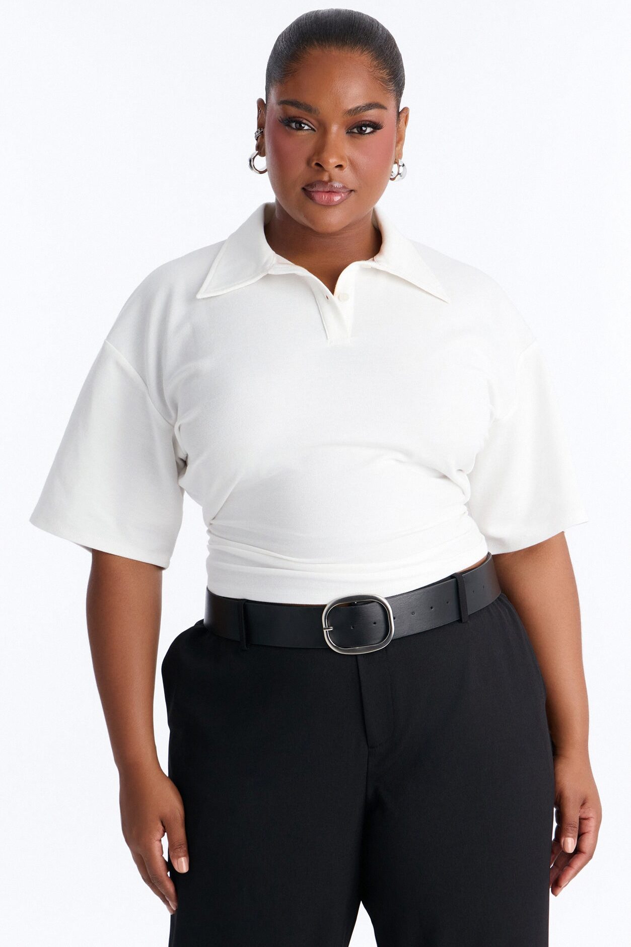 Street Serve Cinched Short Sleeve Polo Top - White