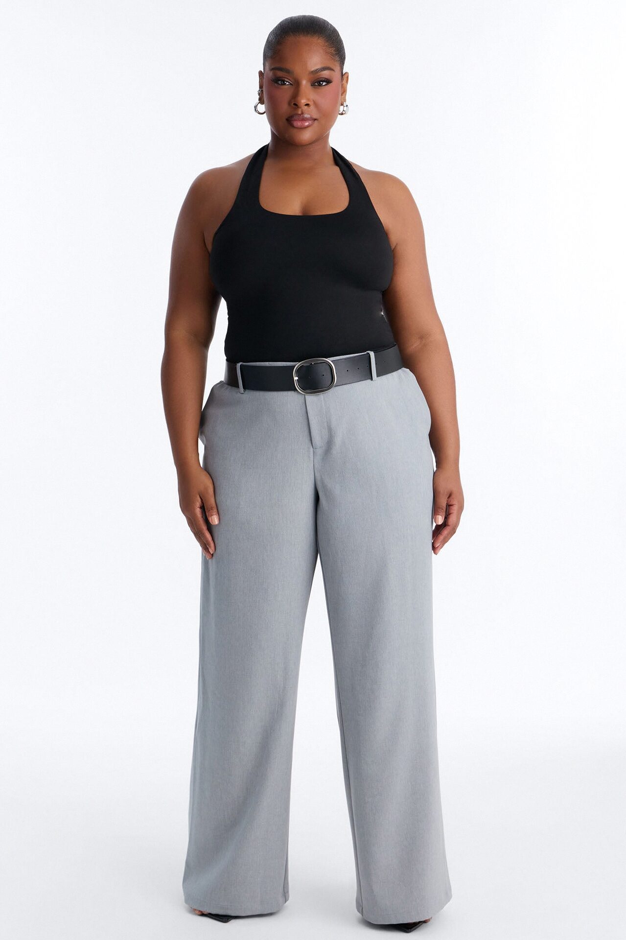 Angelina Low Rise Belted Straight Leg Trouser - Grey
