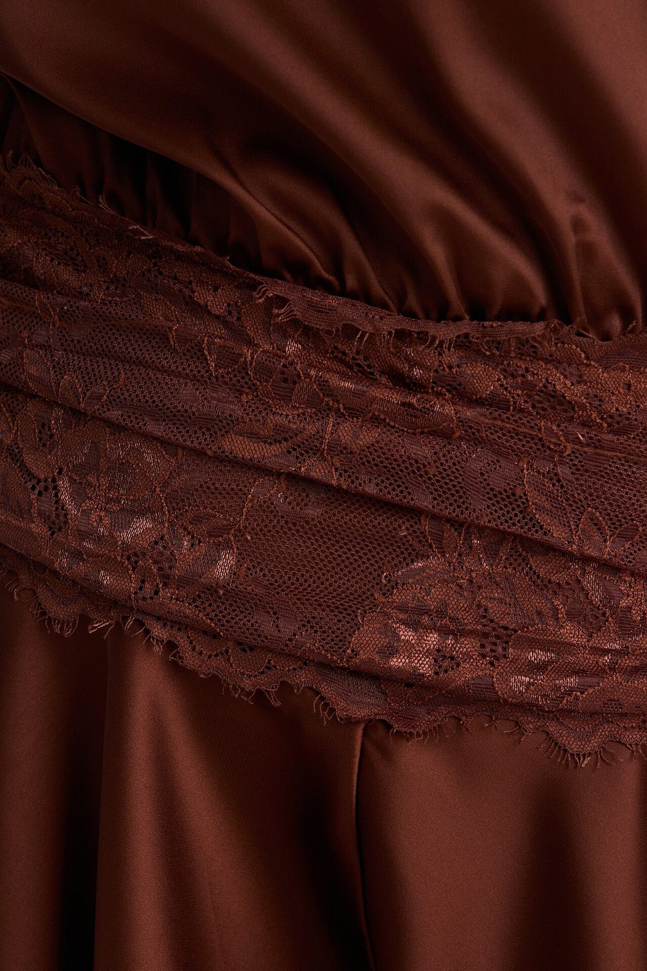 Irina Satin Off Shoulder Lace Romper - Chocolate