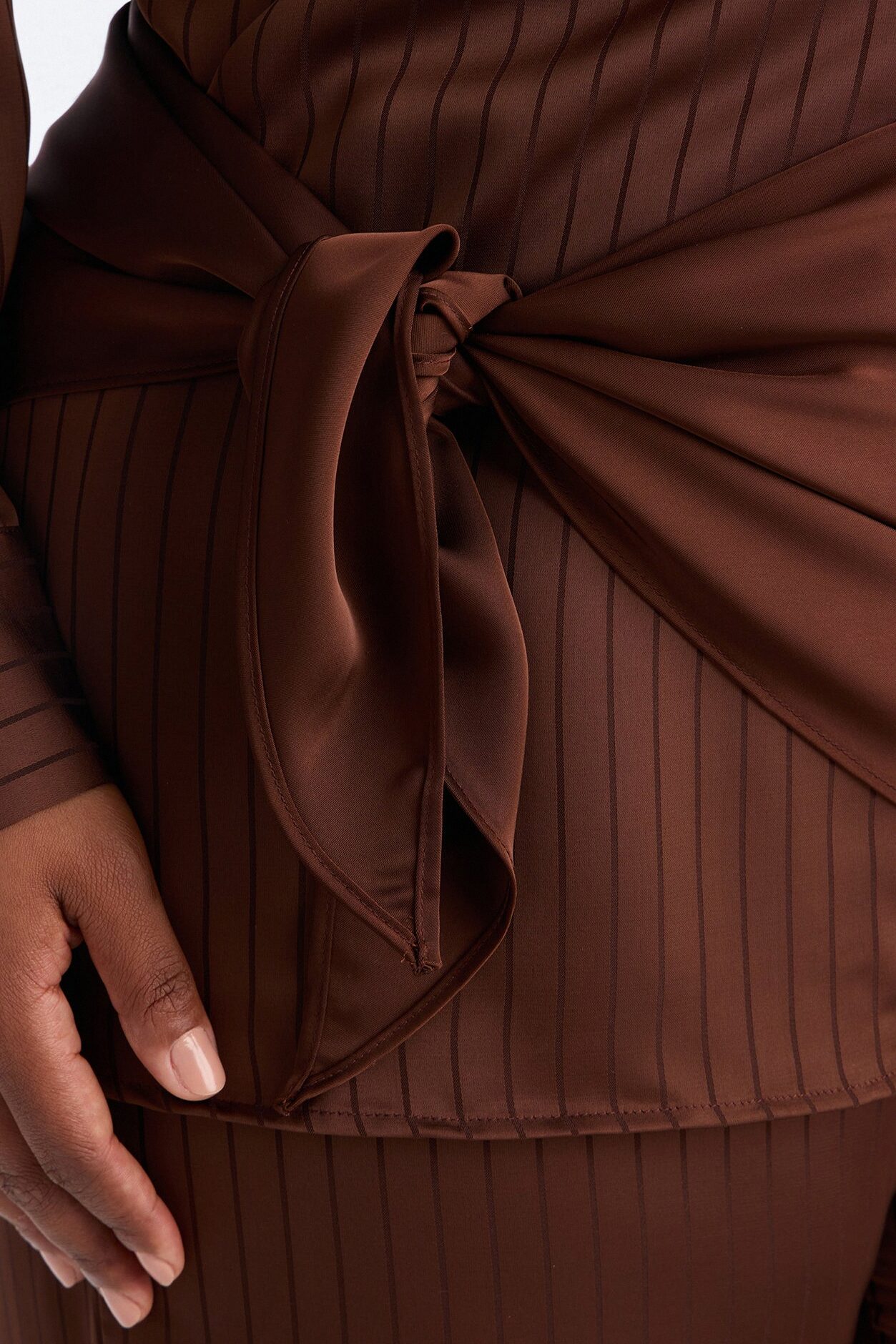 Lana Satin 3 Piece Scarf Pant Set - Chocolate