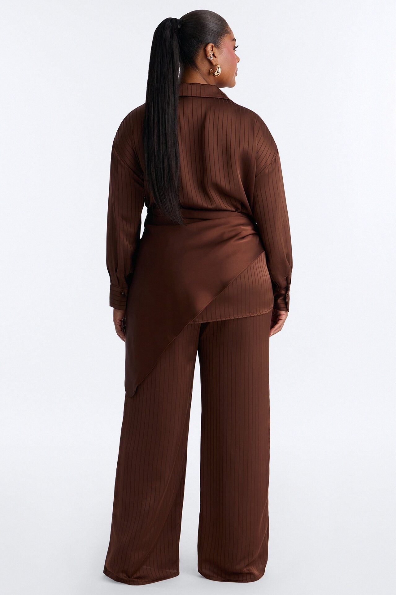 Lana Satin 3 Piece Scarf Pant Set - Chocolate