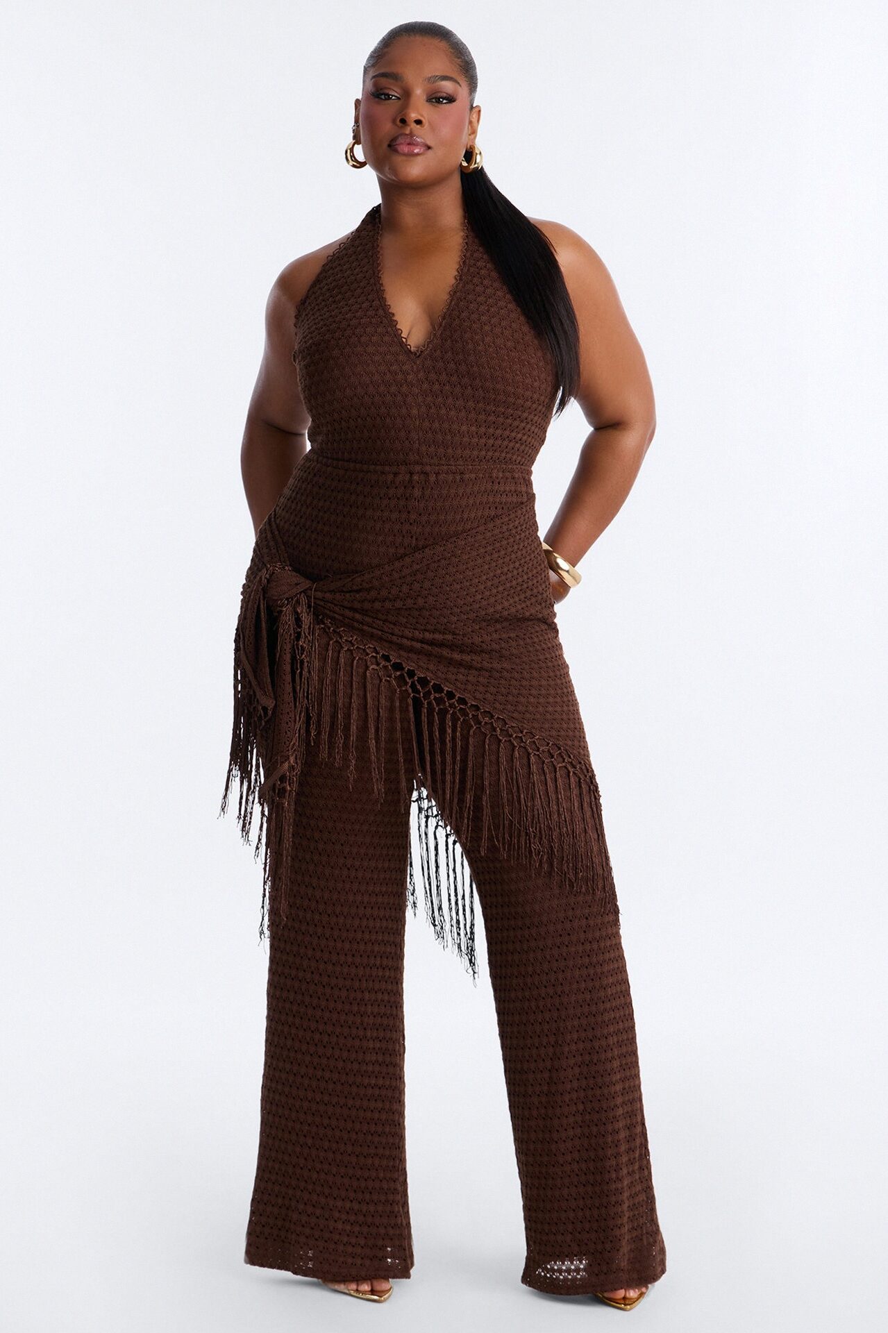 Mariah Jumpsuit And Tie Waist Scarf Set - Chocolate