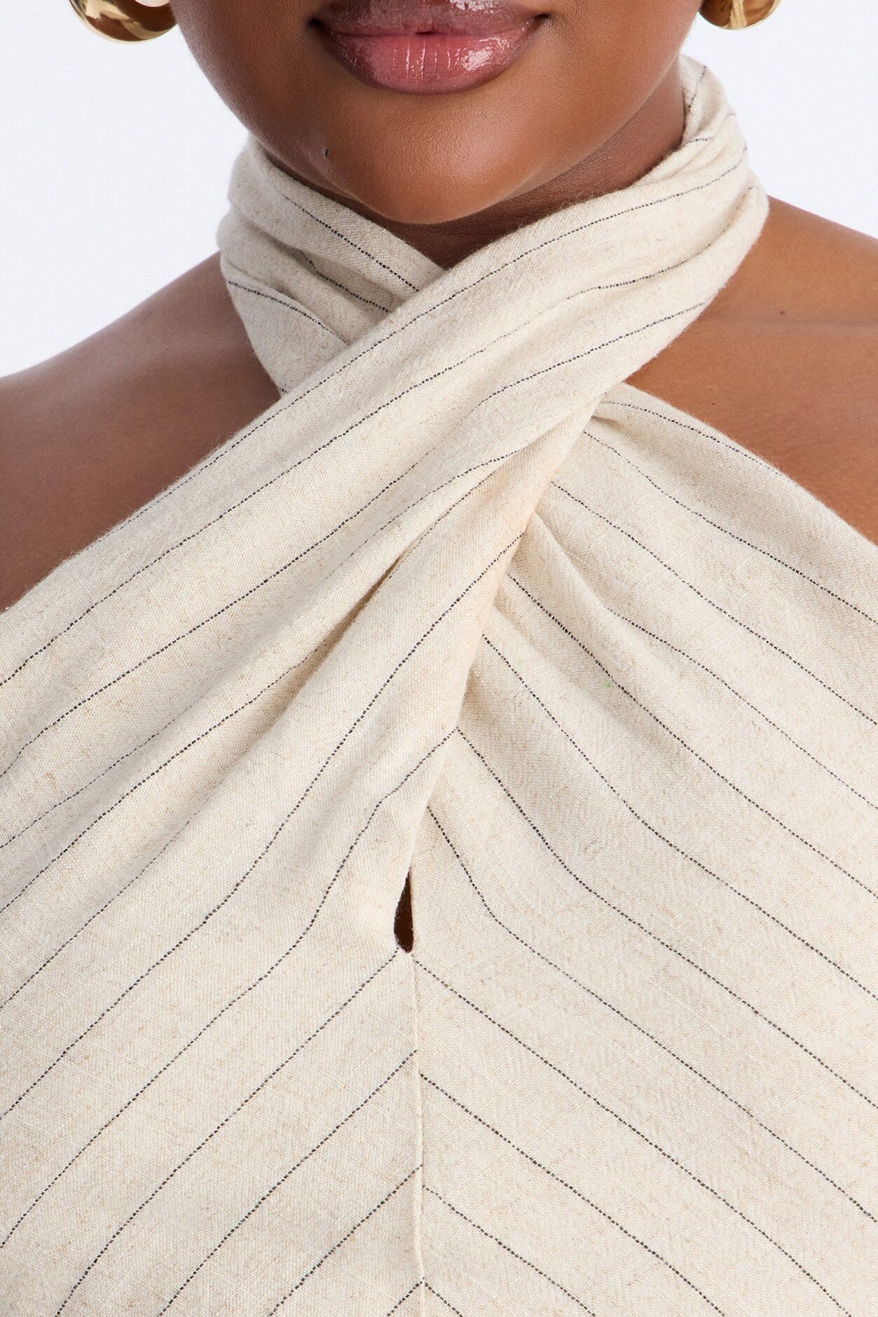 Making Headlines Pinstripe Linen Pant Set - Cream