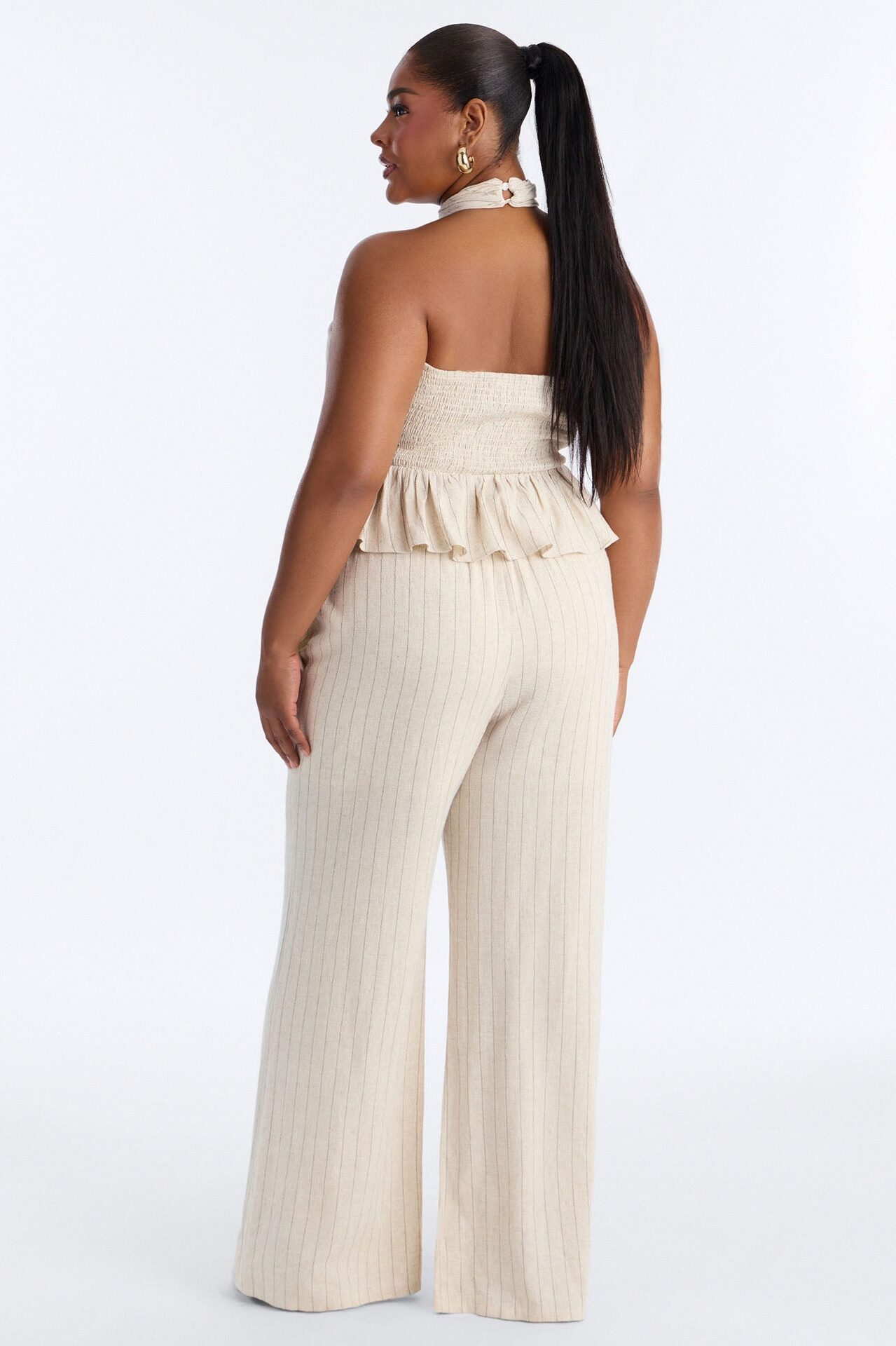 Making Headlines Pinstripe Linen Pant Set - Cream