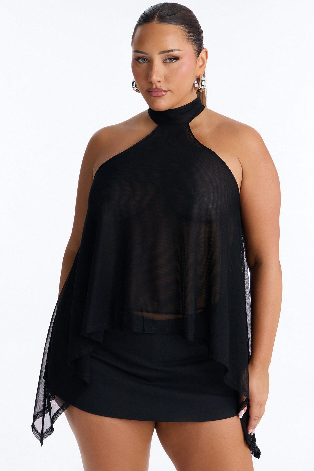 Feeling Fine Sheer Mesh High Neck Sleeveless Top - Black