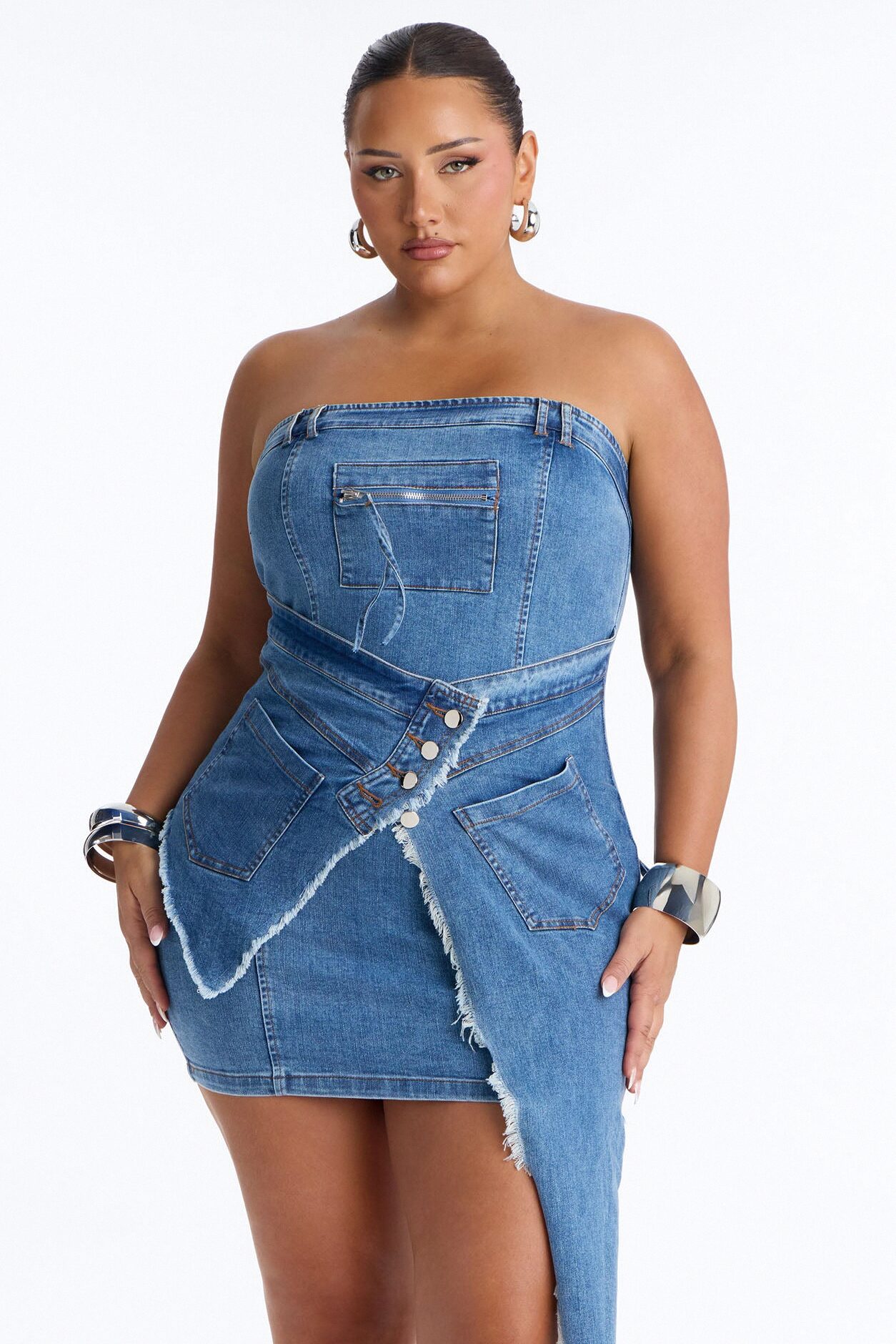 Can't Stop Me Strapless Stretch Denim Mini Dress - Denim