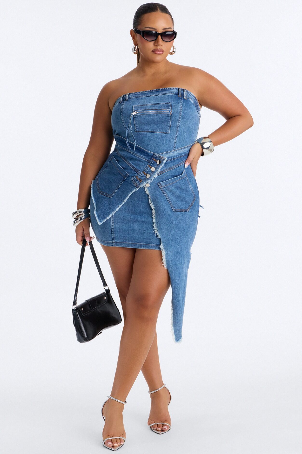 Can't Stop Me Strapless Stretch Denim Mini Dress - Denim