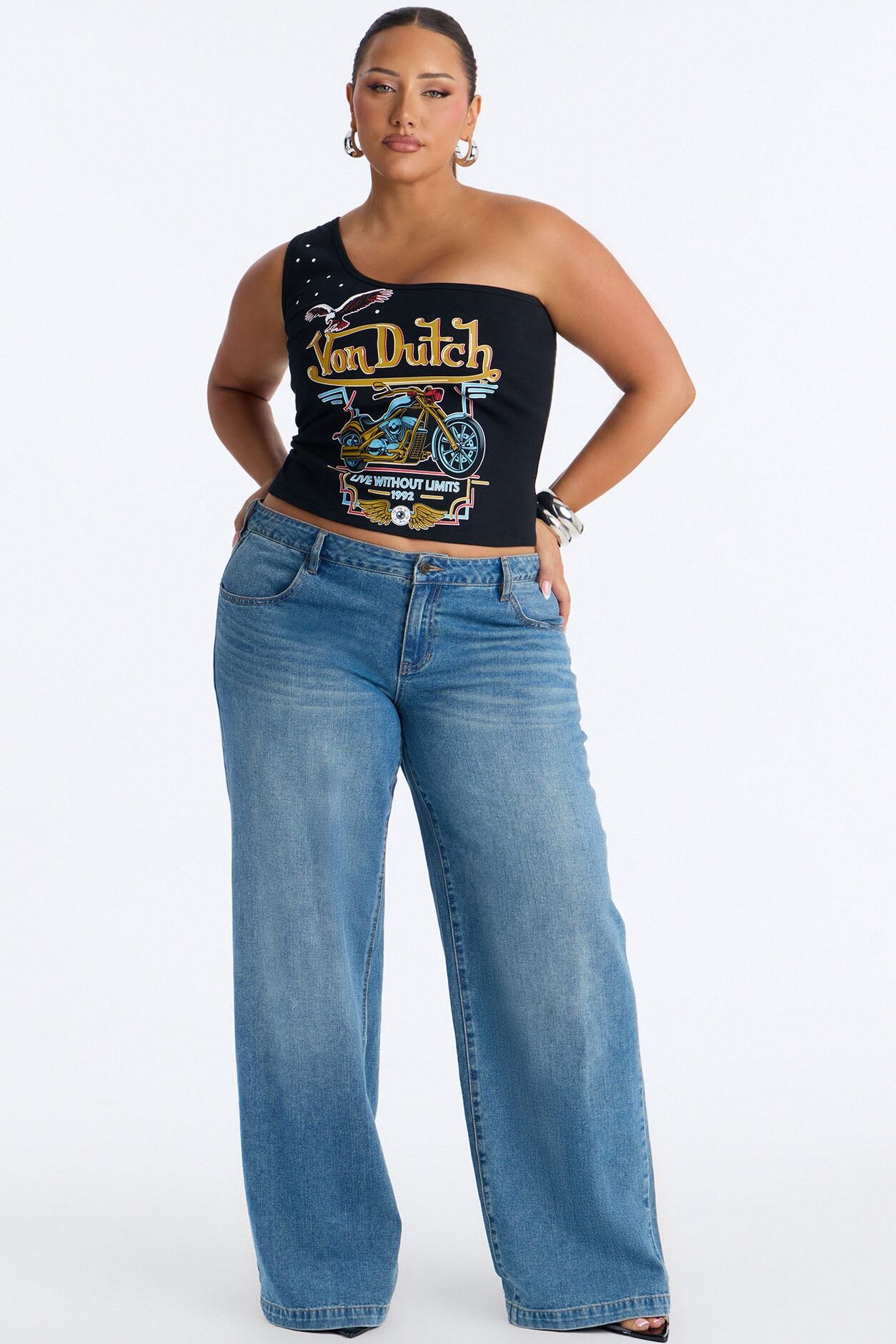 Von Dutch Rocker One Shoulder Tank With Studs - Black