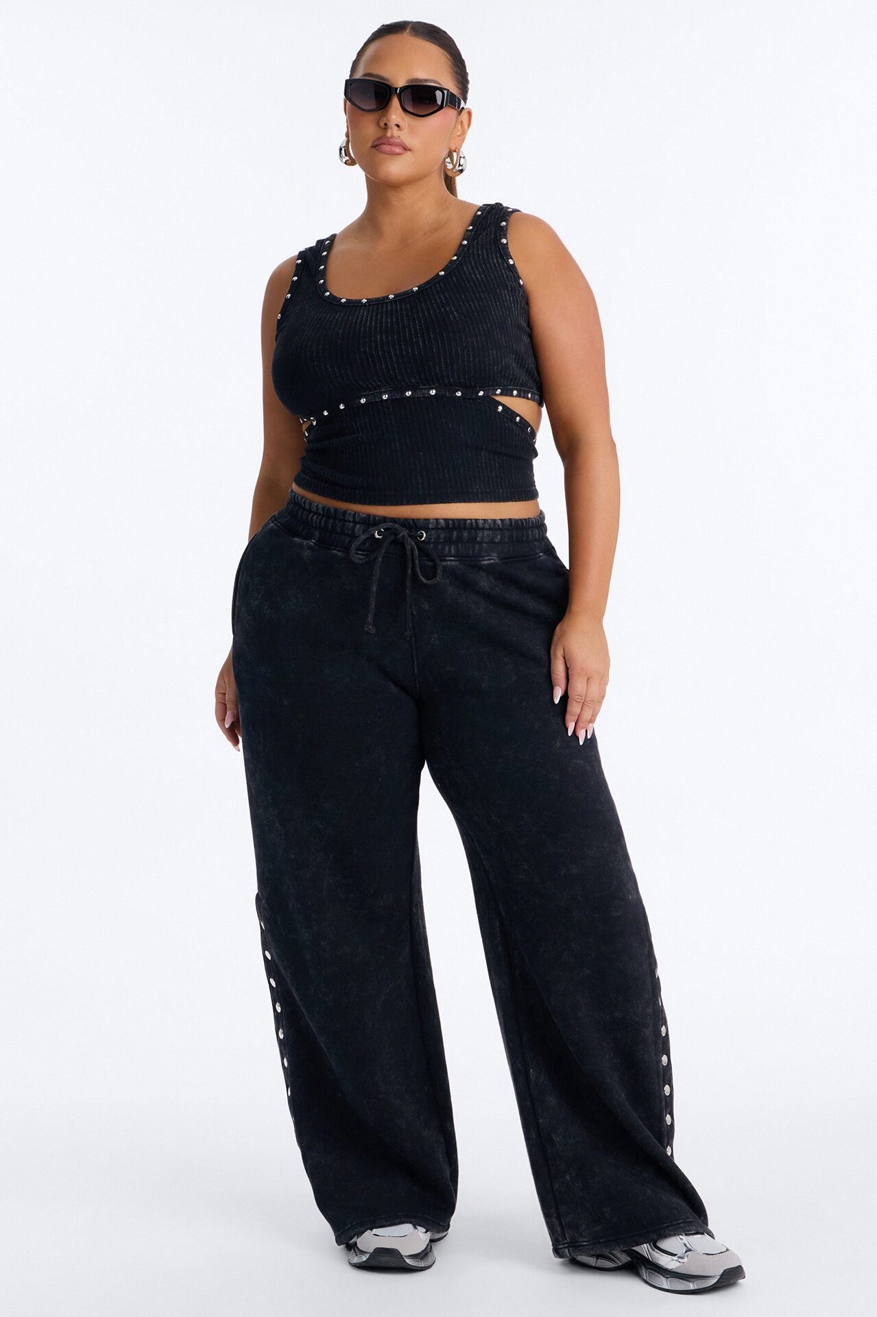 More Than A Studded Fleece Pant Set - Black