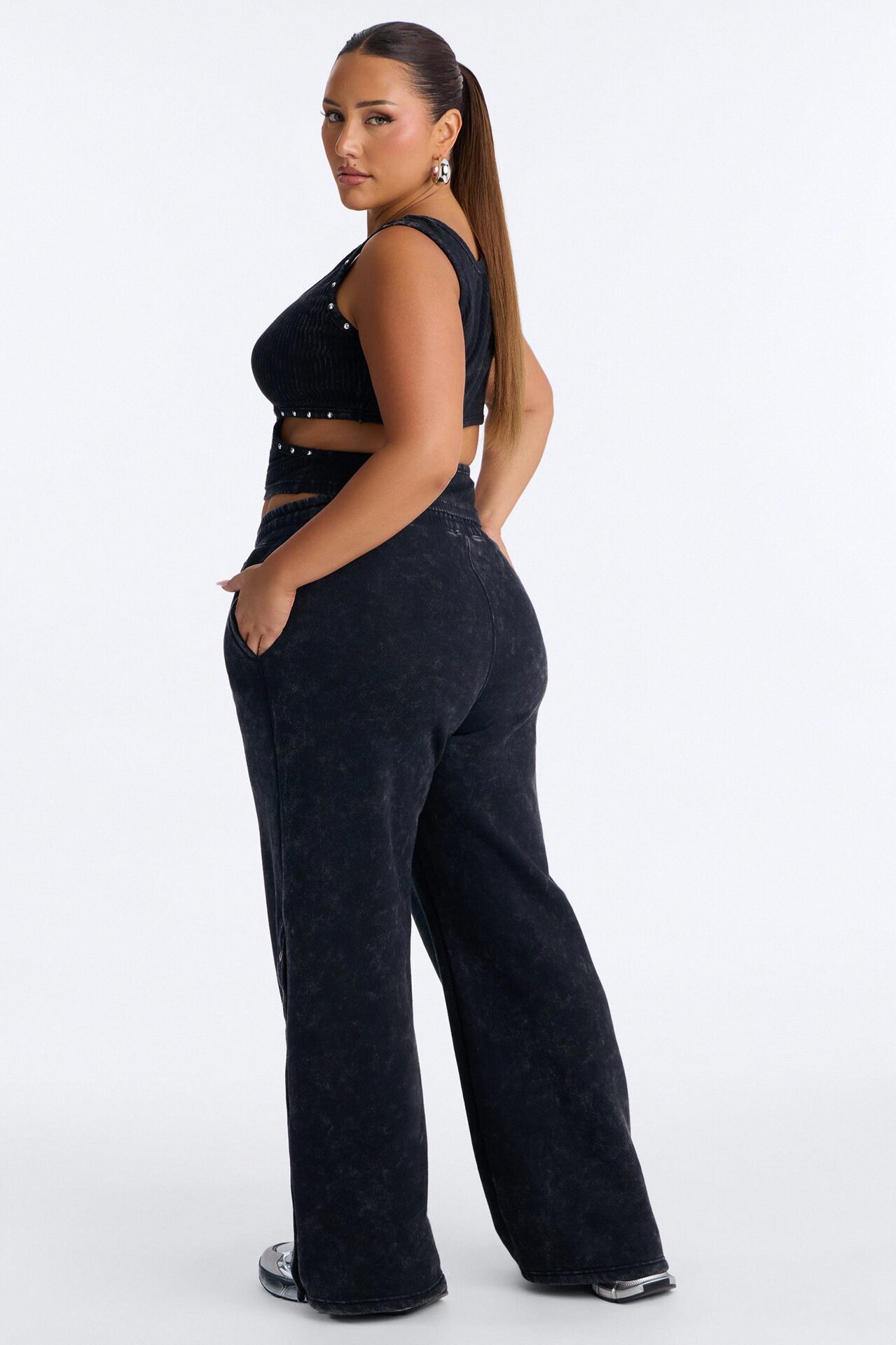 More Than A Studded Fleece Pant Set - Black