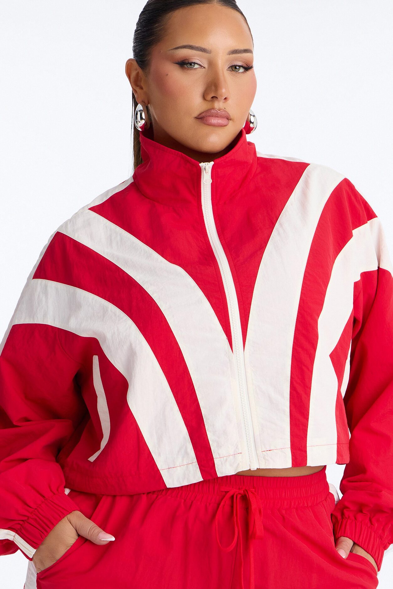 Fly Girl Era Color Block Windbreaker Jacket - Red