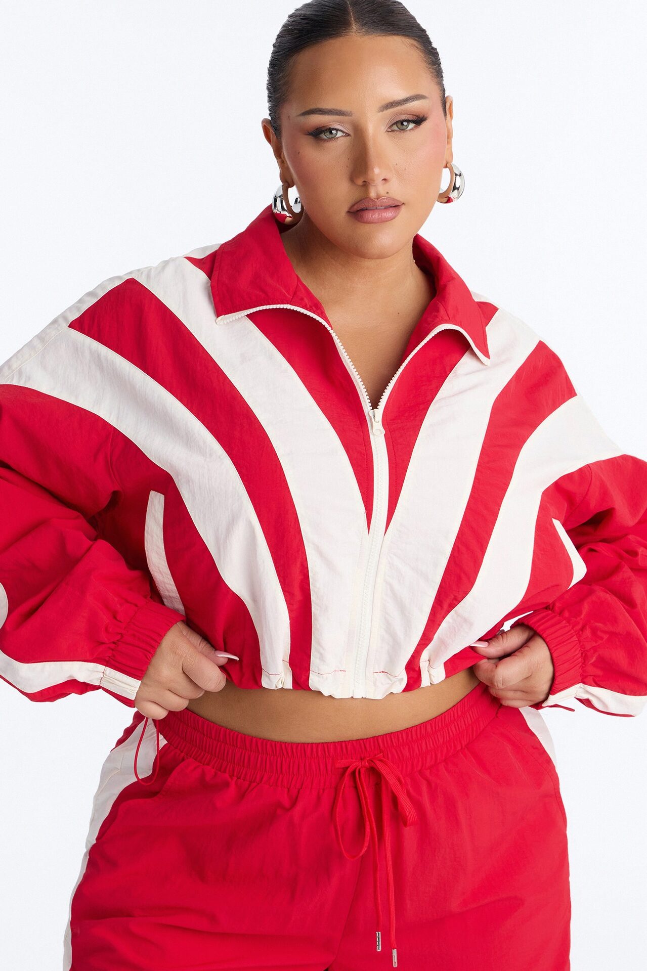 Fly Girl Era Color Block Windbreaker Jacket - Red