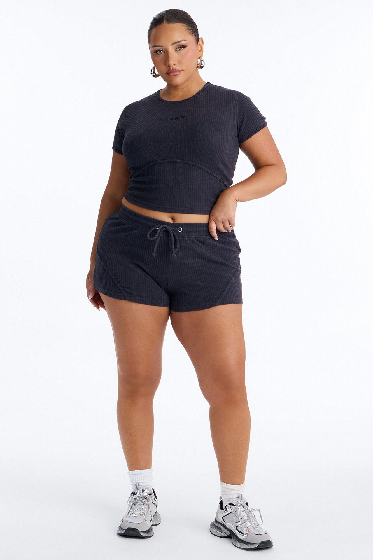 Saint Ribbed Short Set - Black