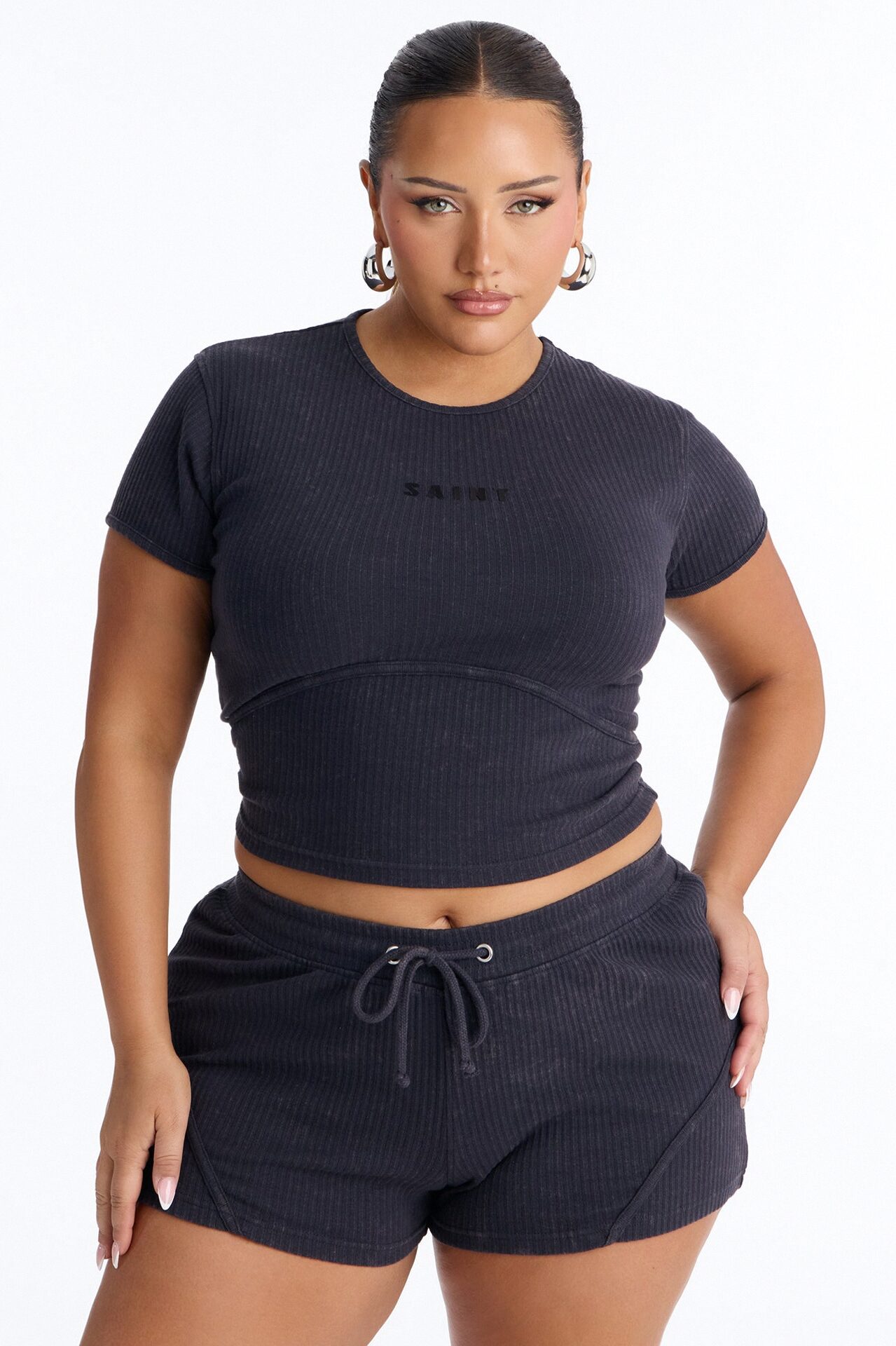 Saint Ribbed Short Set - Black