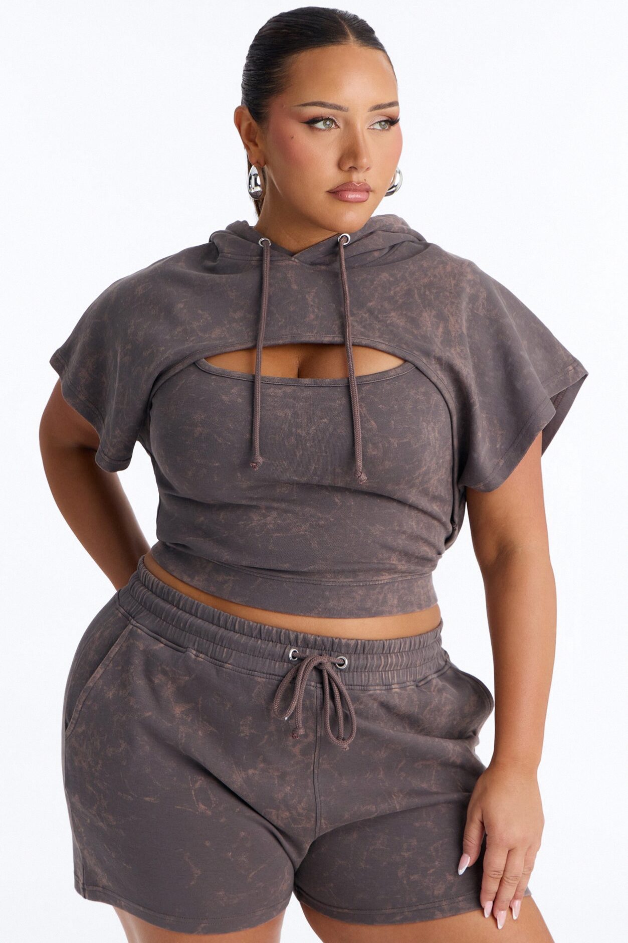 Braelyn Bolero 3 Piece Short Set - Brown