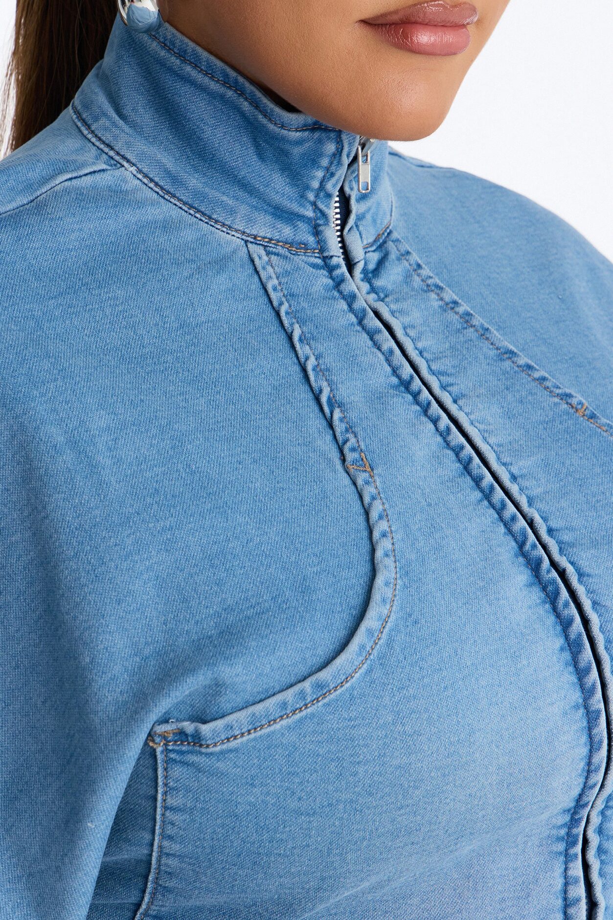 Fade Into You Jacket Knit Denim Pant Set - Denim