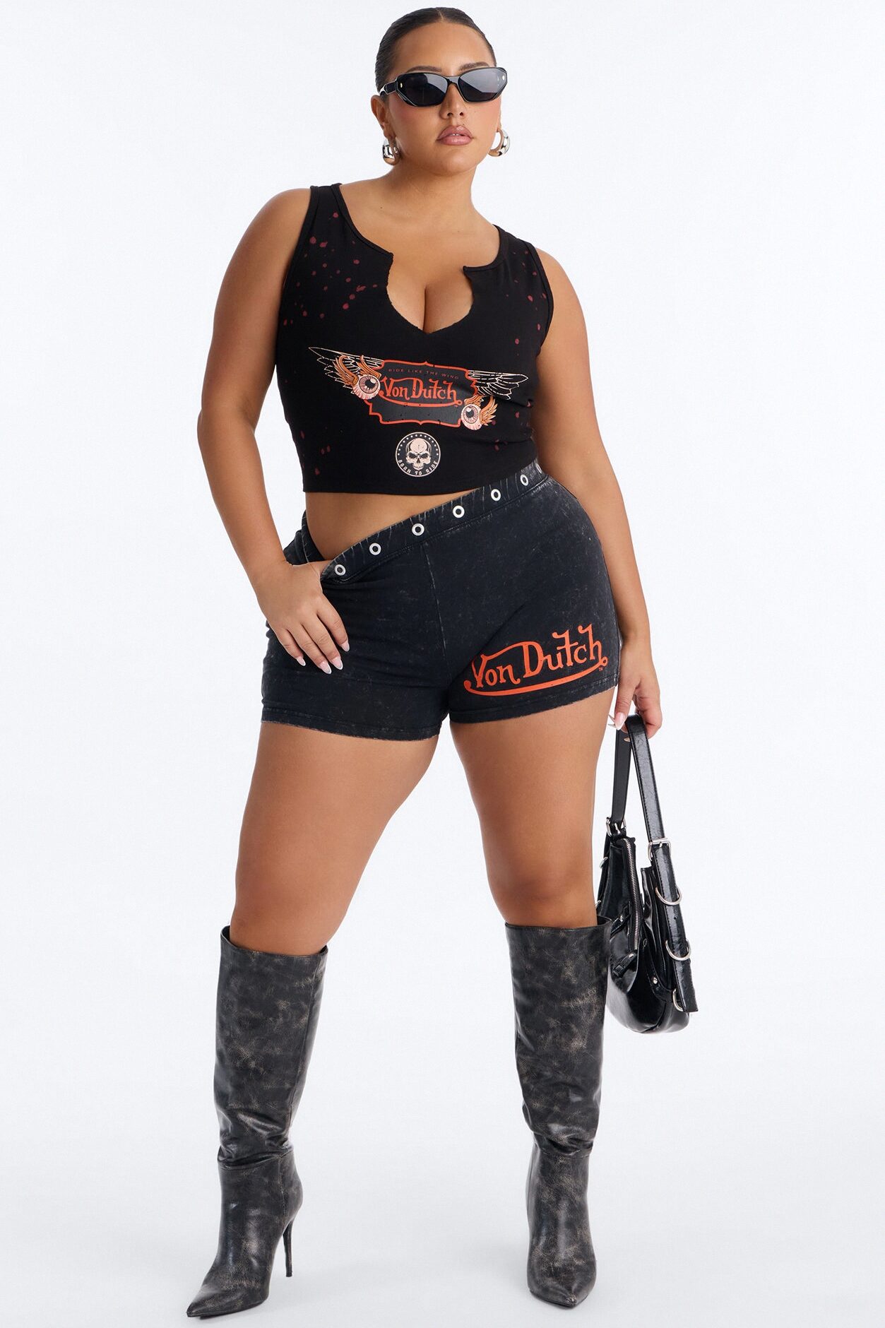 Von Dutch Rocker Bleach Grommet Hot Short - Black Wash