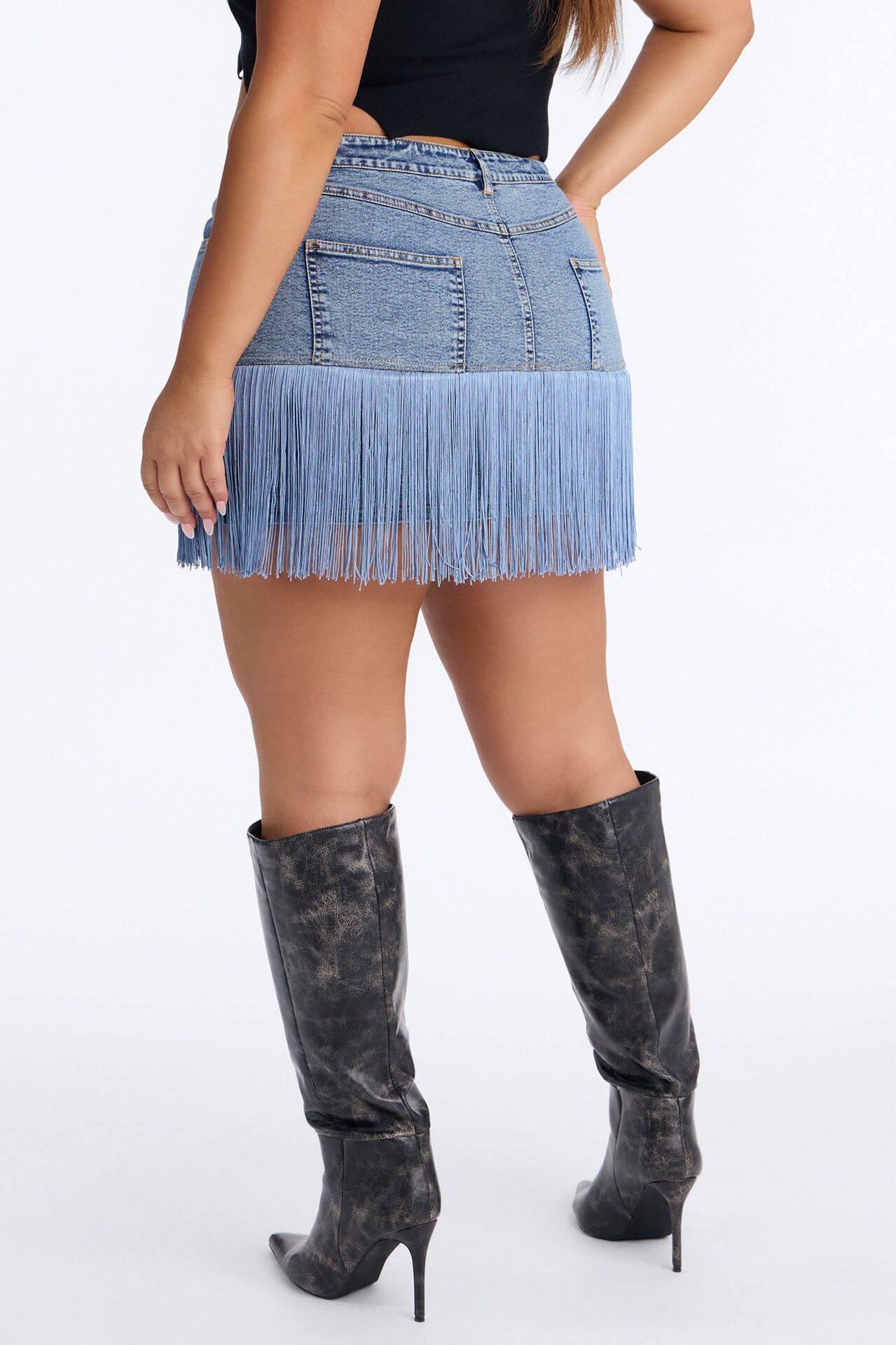 My Turn Fringe Denim Mini Skirt - Medium Wash