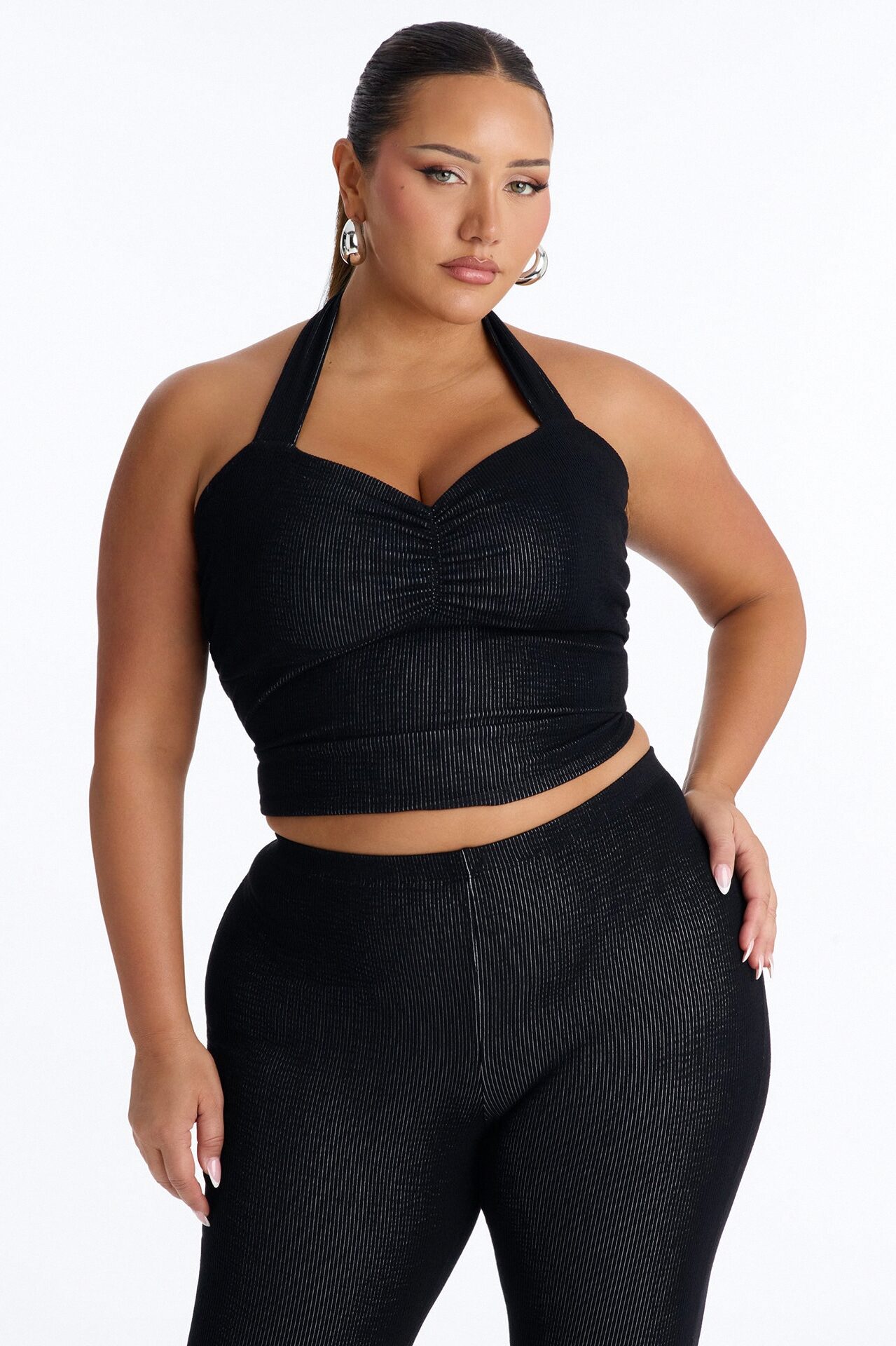 Liana Halter Ribbed Capri Set - Black