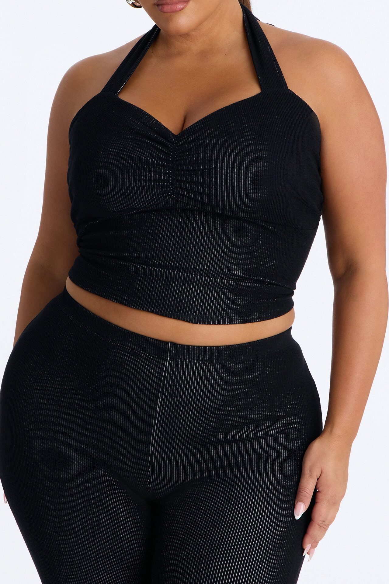 Liana Halter Ribbed Capri Set - Black