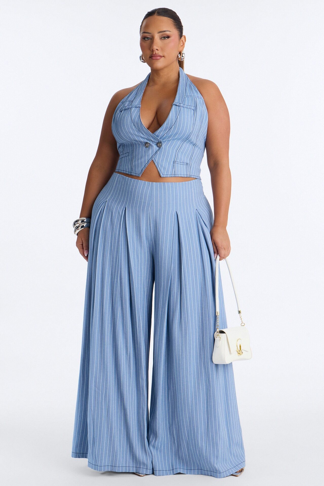 Regina Halter Vest Trouser Set - Blue